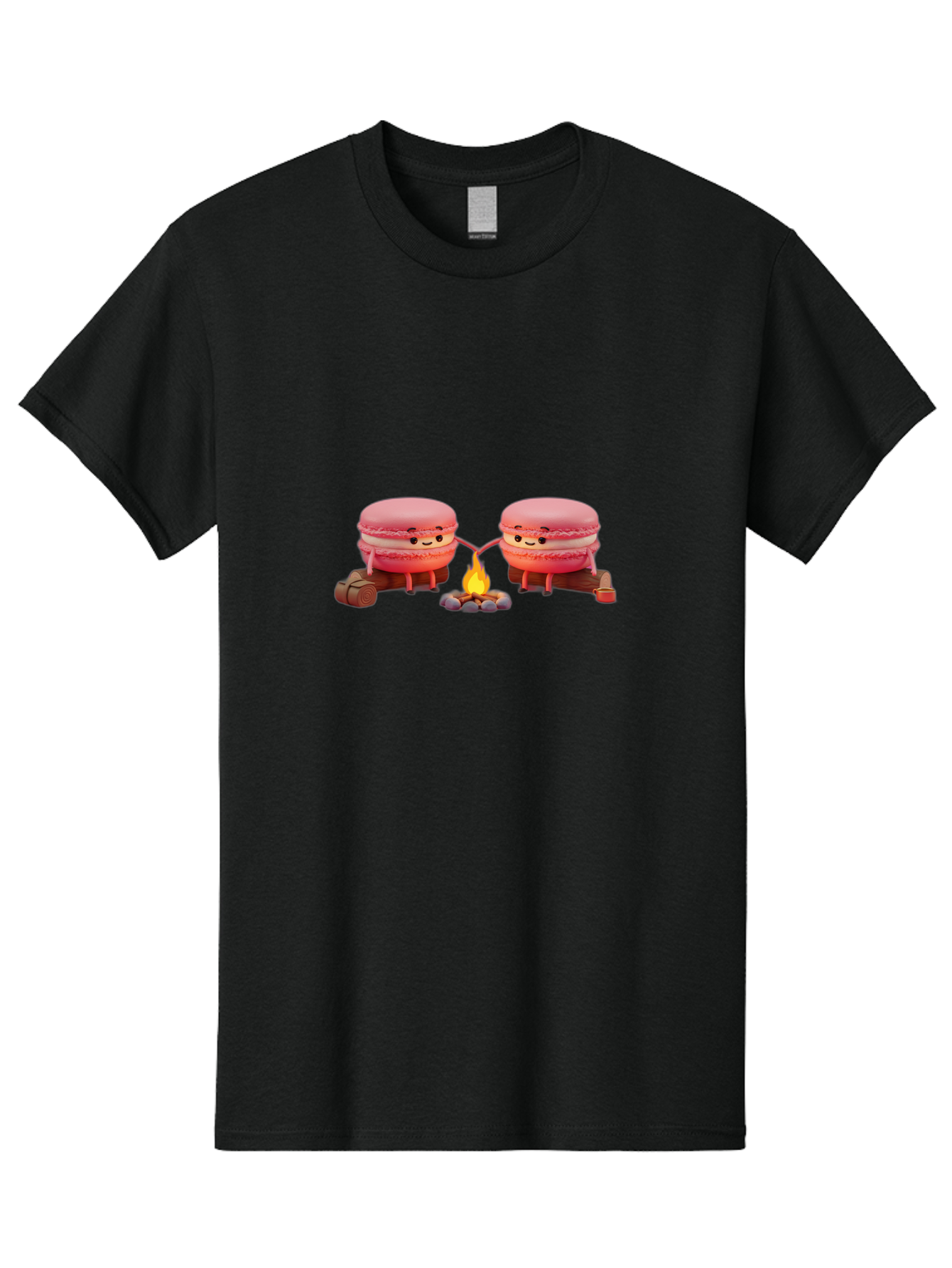 Macarons-By-The-Campfire Men'S Graphic Tee, 100% Cotton, Comfortable Casual Summer Wear, Machine Washable, Cartoon Macarons On Camping Trip, Adorable Dessert Characters, Macarons Holding Hands, Camping Adventure, Outdoor Fun, Sweet Treats, Baa955