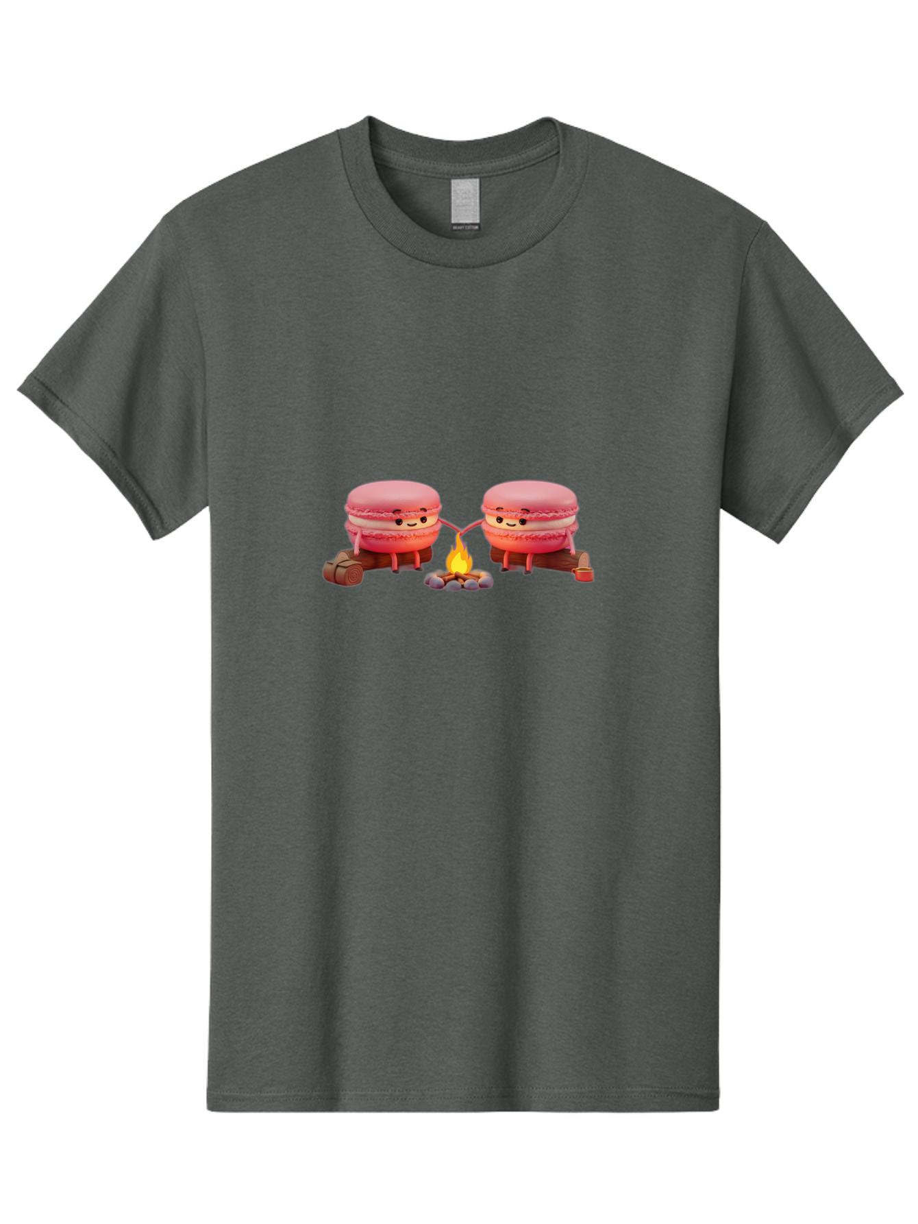 Macarons-By-The-Campfire Men'S Graphic Tee, 100% Cotton, Comfortable Casual Summer Wear, Machine Washable, Cartoon Macarons On Camping Trip, Adorable Dessert Characters, Macarons Holding Hands, Camping Adventure, Outdoor Fun, Sweet Treats, Baa955
