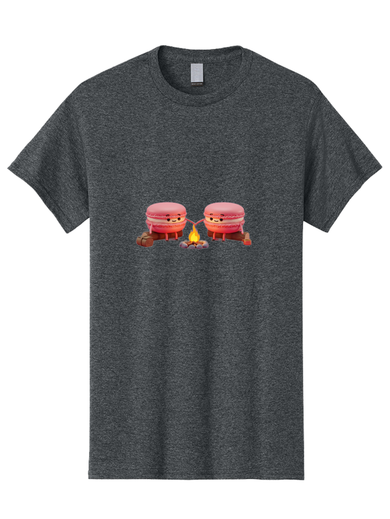 Macarons-By-The-Campfire Men'S Graphic Tee, 100% Cotton, Comfortable Casual Summer Wear, Machine Washable, Cartoon Macarons On Camping Trip, Adorable Dessert Characters, Macarons Holding Hands, Camping Adventure, Outdoor Fun, Sweet Treats, Baa955