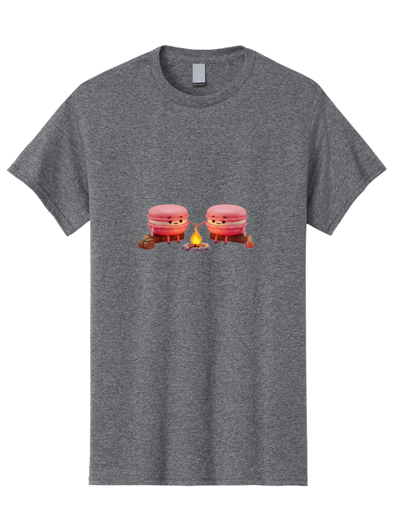 Macarons-By-The-Campfire Men'S Graphic Tee, 100% Cotton, Comfortable Casual Summer Wear, Machine Washable, Cartoon Macarons On Camping Trip, Adorable Dessert Characters, Macarons Holding Hands, Camping Adventure, Outdoor Fun, Sweet Treats, Baa955