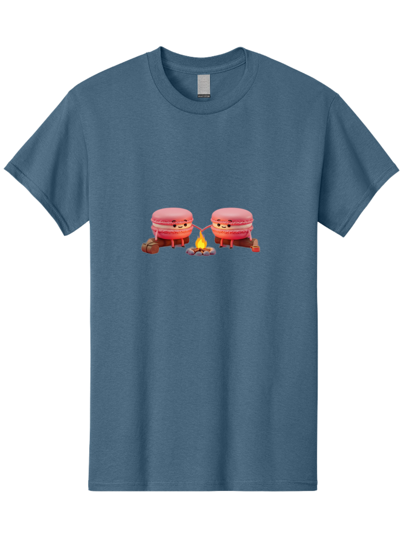 Macarons-By-The-Campfire Men'S Graphic Tee, 100% Cotton, Comfortable Casual Summer Wear, Machine Washable, Cartoon Macarons On Camping Trip, Adorable Dessert Characters, Macarons Holding Hands, Camping Adventure, Outdoor Fun, Sweet Treats, Baa955