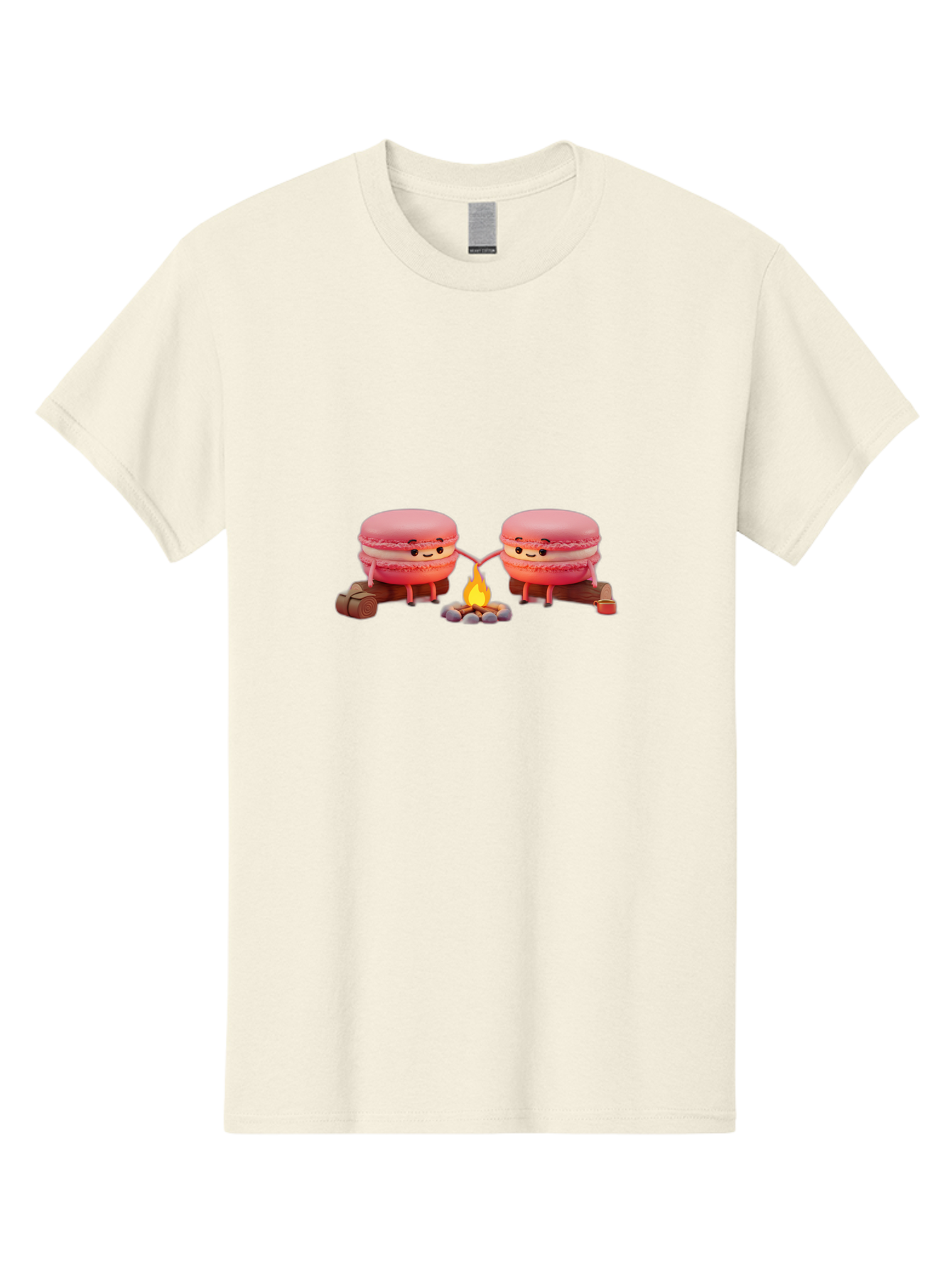 Macarons-By-The-Campfire Men'S Graphic Tee, 100% Cotton, Comfortable Casual Summer Wear, Machine Washable, Cartoon Macarons On Camping Trip, Adorable Dessert Characters, Macarons Holding Hands, Camping Adventure, Outdoor Fun, Sweet Treats, Baa955