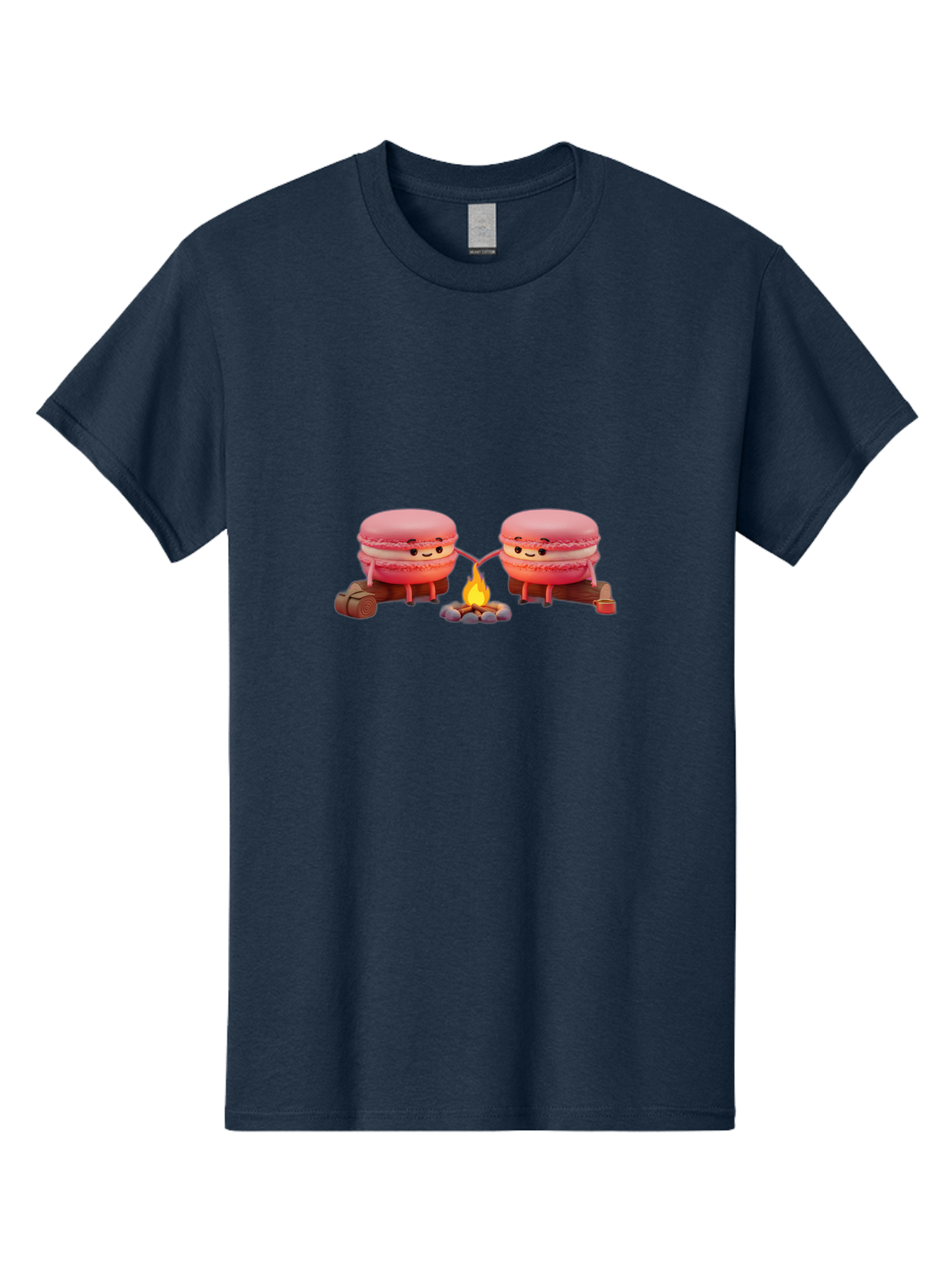 Macarons-By-The-Campfire Men'S Graphic Tee, 100% Cotton, Comfortable Casual Summer Wear, Machine Washable, Cartoon Macarons On Camping Trip, Adorable Dessert Characters, Macarons Holding Hands, Camping Adventure, Outdoor Fun, Sweet Treats, Baa955