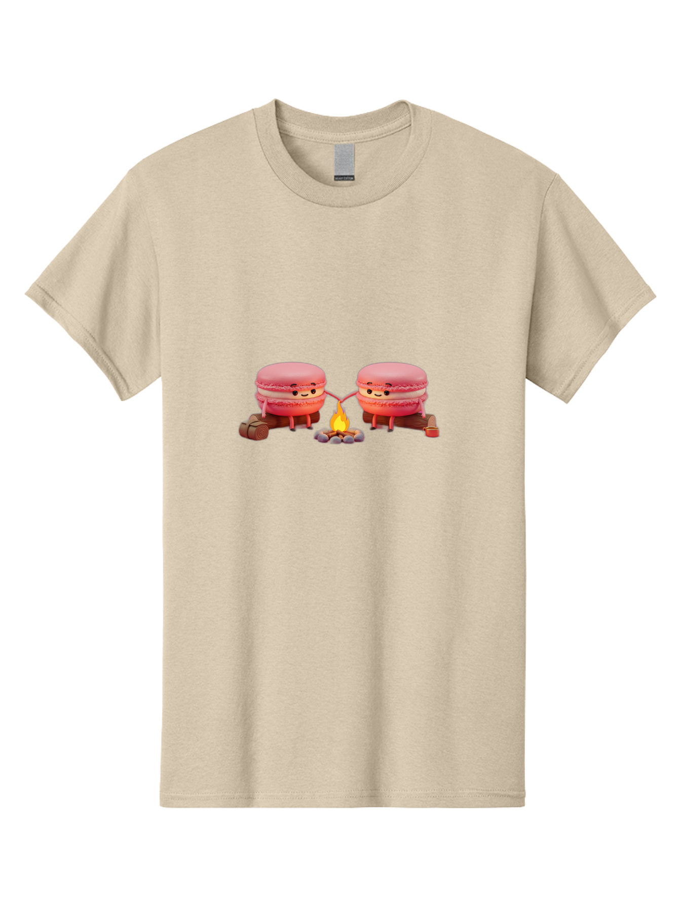 Macarons-By-The-Campfire Men'S Graphic Tee, 100% Cotton, Comfortable Casual Summer Wear, Machine Washable, Cartoon Macarons On Camping Trip, Adorable Dessert Characters, Macarons Holding Hands, Camping Adventure, Outdoor Fun, Sweet Treats, Baa955