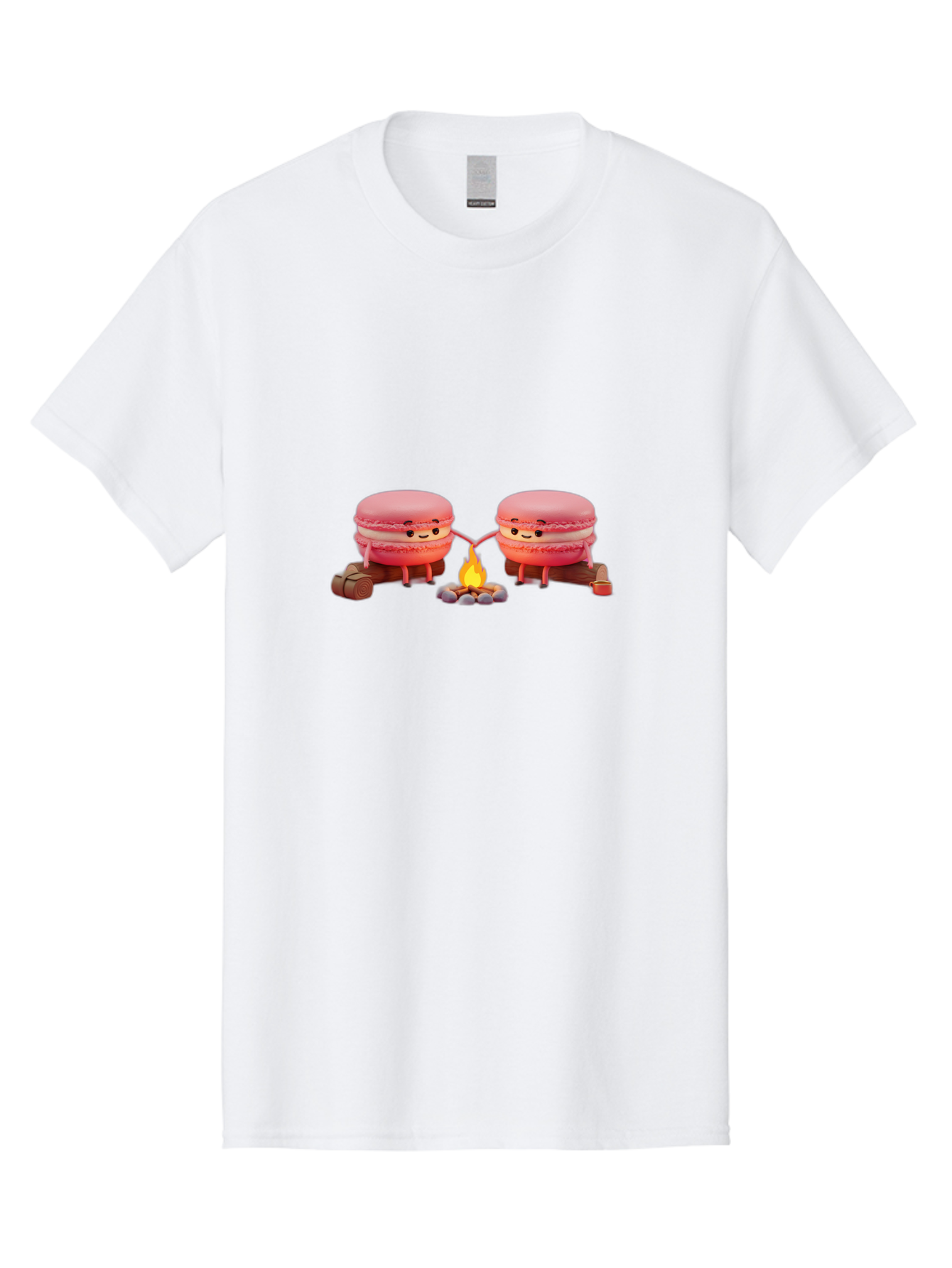 Macarons-By-The-Campfire Men'S Graphic Tee, 100% Cotton, Comfortable Casual Summer Wear, Machine Washable, Cartoon Macarons On Camping Trip, Adorable Dessert Characters, Macarons Holding Hands, Camping Adventure, Outdoor Fun, Sweet Treats, Baa955