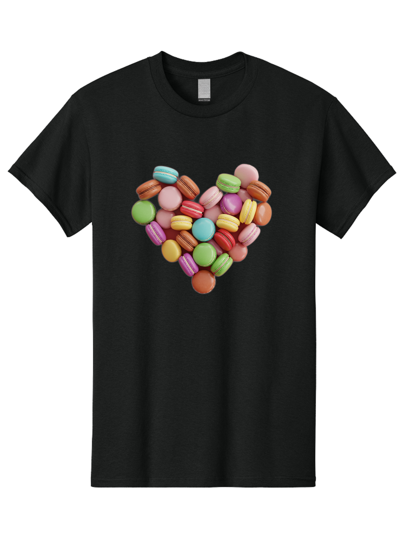 Macarons-Heart Men'S Graphic Tee, 100% Cotton, Comfortable Casual Summer Wear, Machine Washable, Pastel Colored Macarons, Heart-Shaped Arrangement, Sweet Treats, Desserts, Colorful Sweets, French Patisserie, Macaron Dessert, Vibrant Colors, Baa956