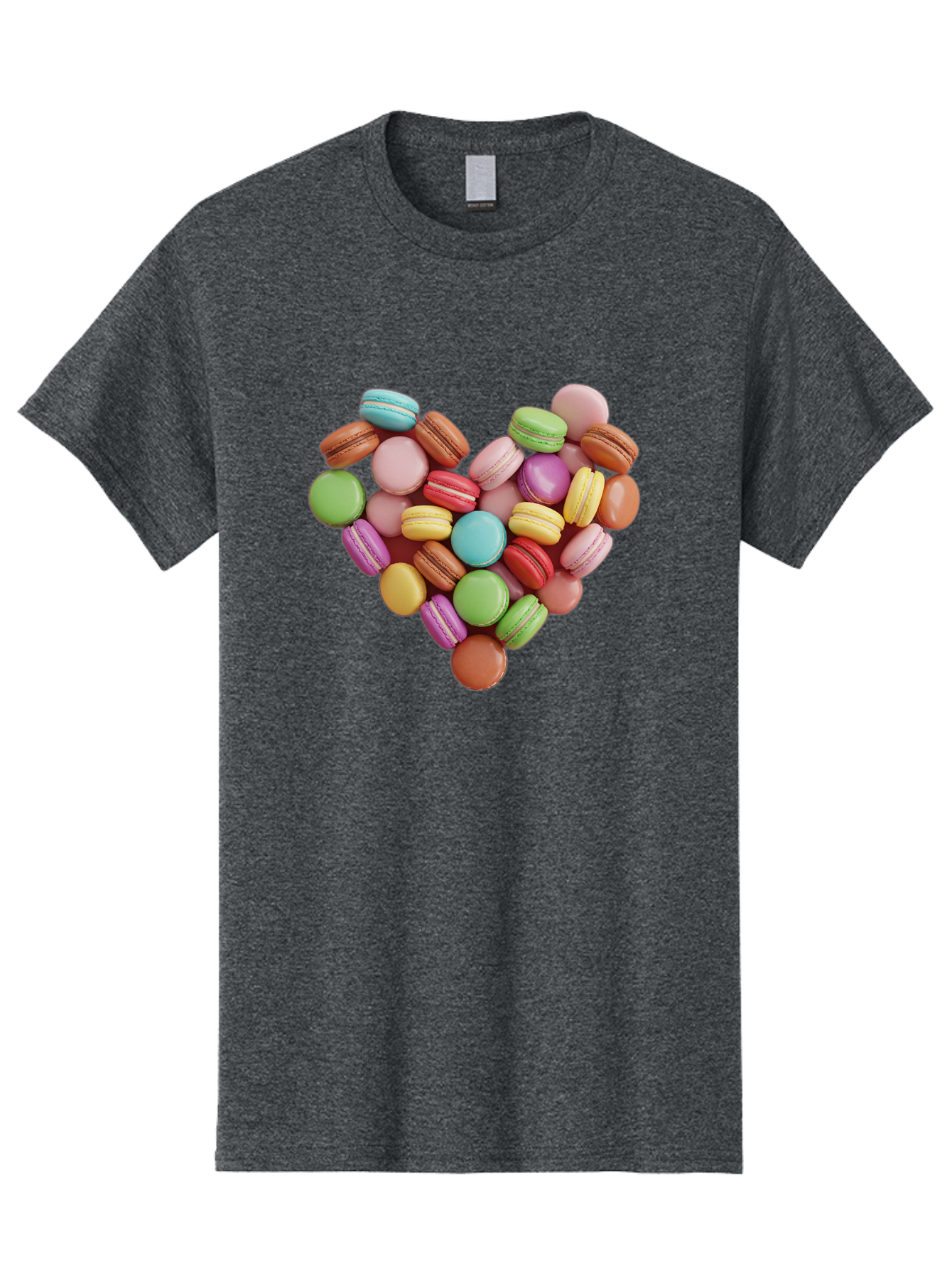 Macarons-Heart Men'S Graphic Tee, 100% Cotton, Comfortable Casual Summer Wear, Machine Washable, Pastel Colored Macarons, Heart-Shaped Arrangement, Sweet Treats, Desserts, Colorful Sweets, French Patisserie, Macaron Dessert, Vibrant Colors, Baa956