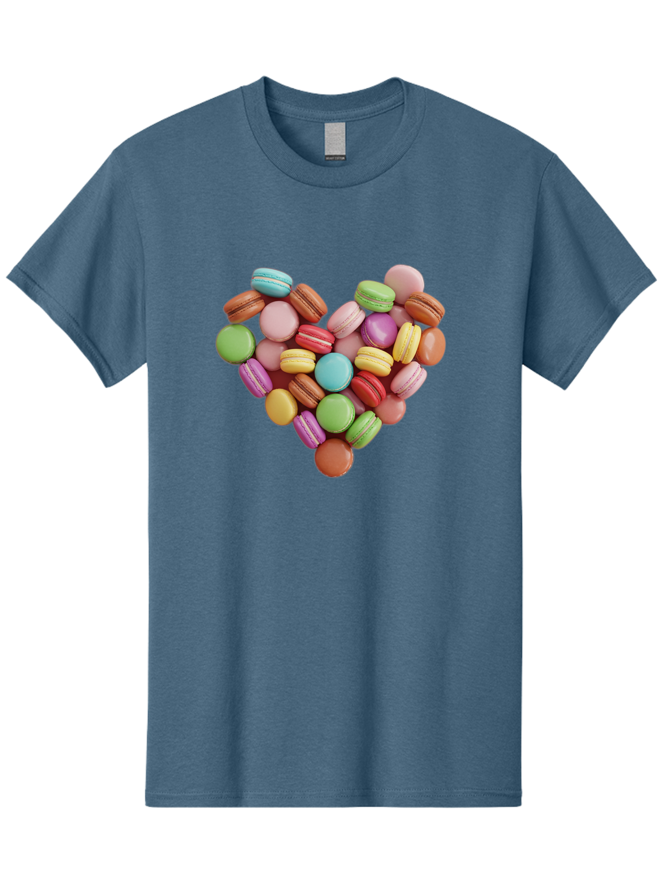 Macarons-Heart Men'S Graphic Tee, 100% Cotton, Comfortable Casual Summer Wear, Machine Washable, Pastel Colored Macarons, Heart-Shaped Arrangement, Sweet Treats, Desserts, Colorful Sweets, French Patisserie, Macaron Dessert, Vibrant Colors, Baa956