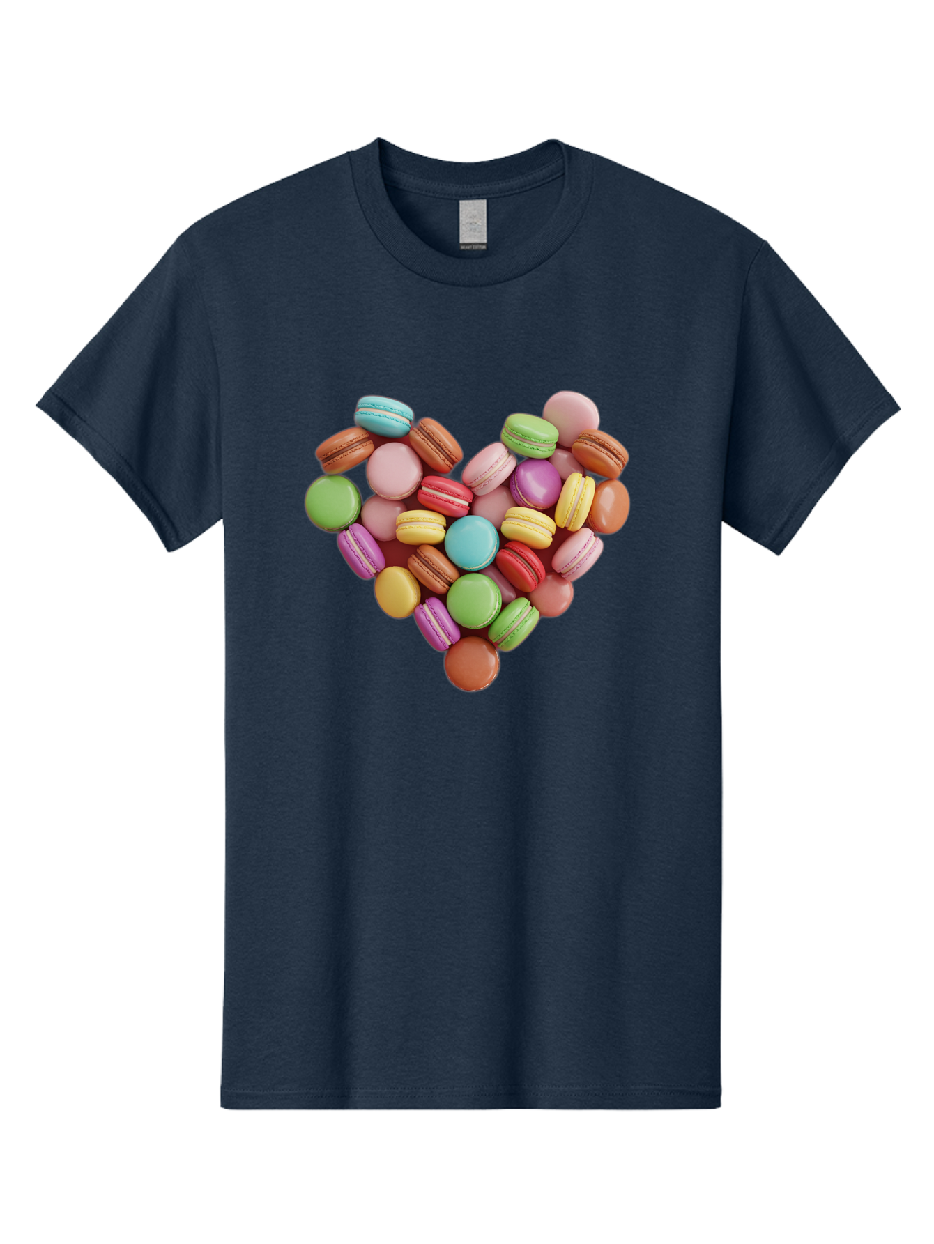 Macarons-Heart Men'S Graphic Tee, 100% Cotton, Comfortable Casual Summer Wear, Machine Washable, Pastel Colored Macarons, Heart-Shaped Arrangement, Sweet Treats, Desserts, Colorful Sweets, French Patisserie, Macaron Dessert, Vibrant Colors, Baa956