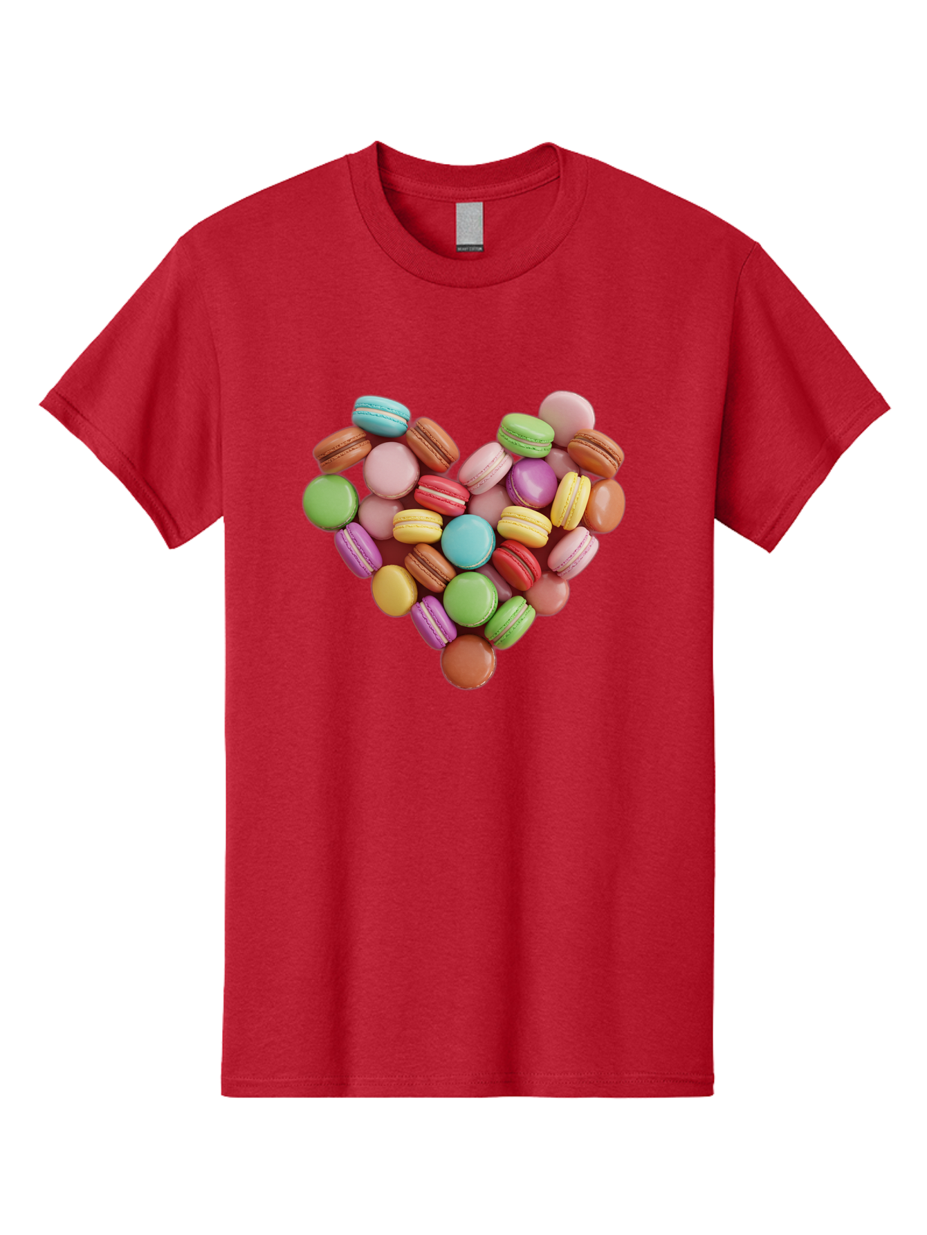 Macarons-Heart Men'S Graphic Tee, 100% Cotton, Comfortable Casual Summer Wear, Machine Washable, Pastel Colored Macarons, Heart-Shaped Arrangement, Sweet Treats, Desserts, Colorful Sweets, French Patisserie, Macaron Dessert, Vibrant Colors, Baa956