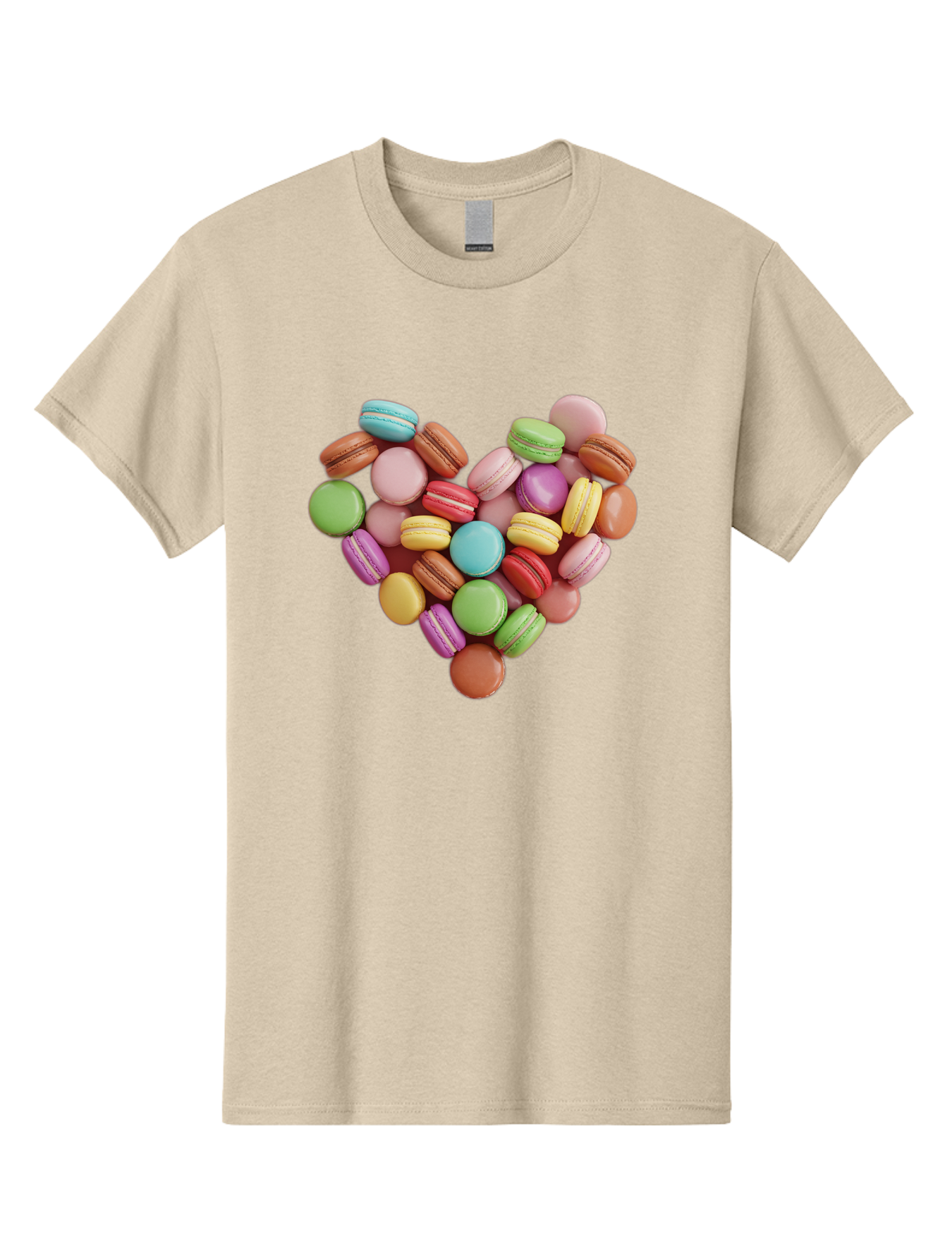 Macarons-Heart Men'S Graphic Tee, 100% Cotton, Comfortable Casual Summer Wear, Machine Washable, Pastel Colored Macarons, Heart-Shaped Arrangement, Sweet Treats, Desserts, Colorful Sweets, French Patisserie, Macaron Dessert, Vibrant Colors, Baa956