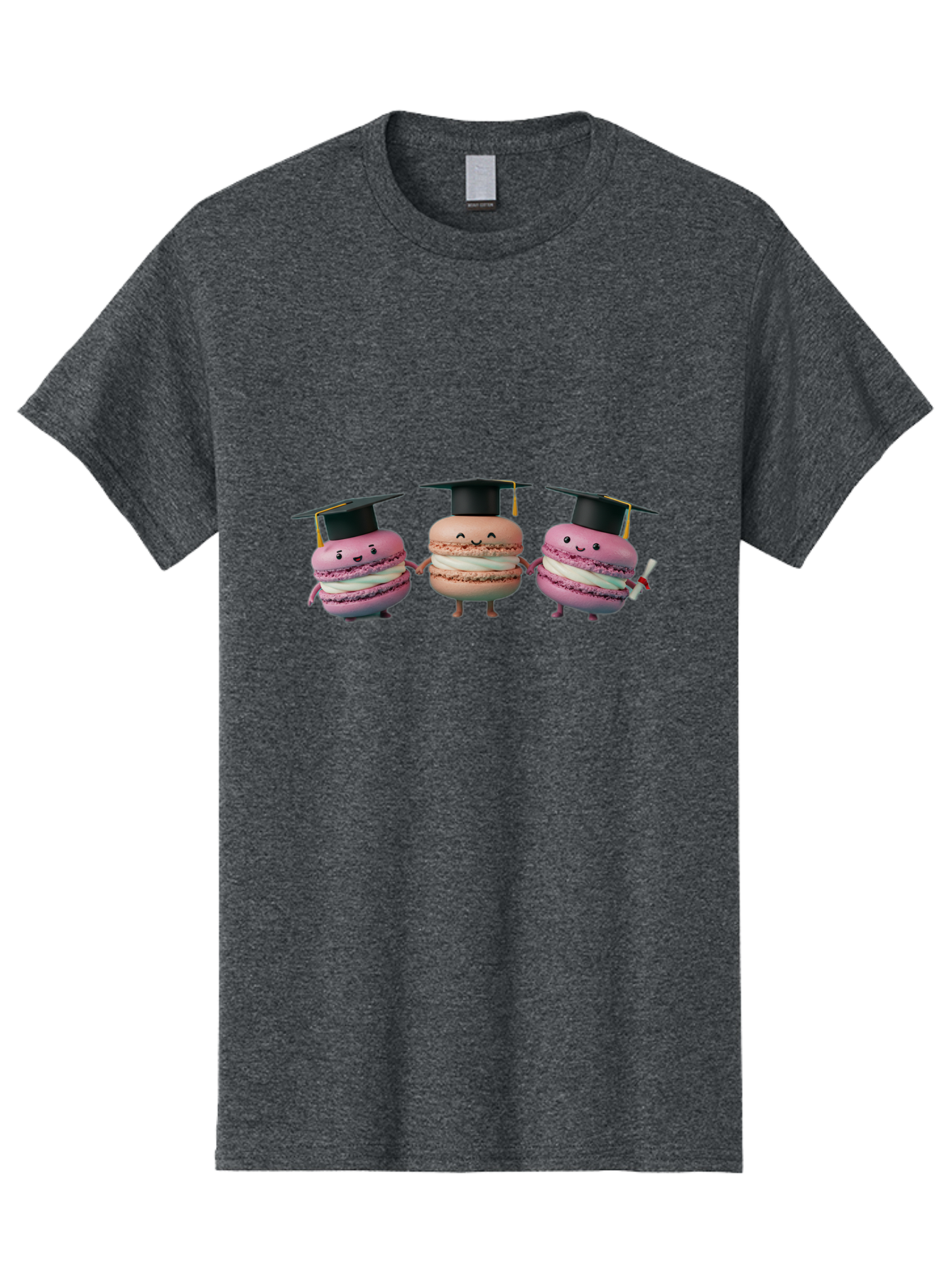 Macarons-In-Graduation-Caps Men'S Graphic Tee, 100% Cotton, Comfortable Casual Summer Wear, Machine Washable, Macarons In Graduation Caps, Cartoon Characters, Holding Hands, Smiling Faces, Diploma In Hand, Celebratory Mood, Pink Macarons, Baa957