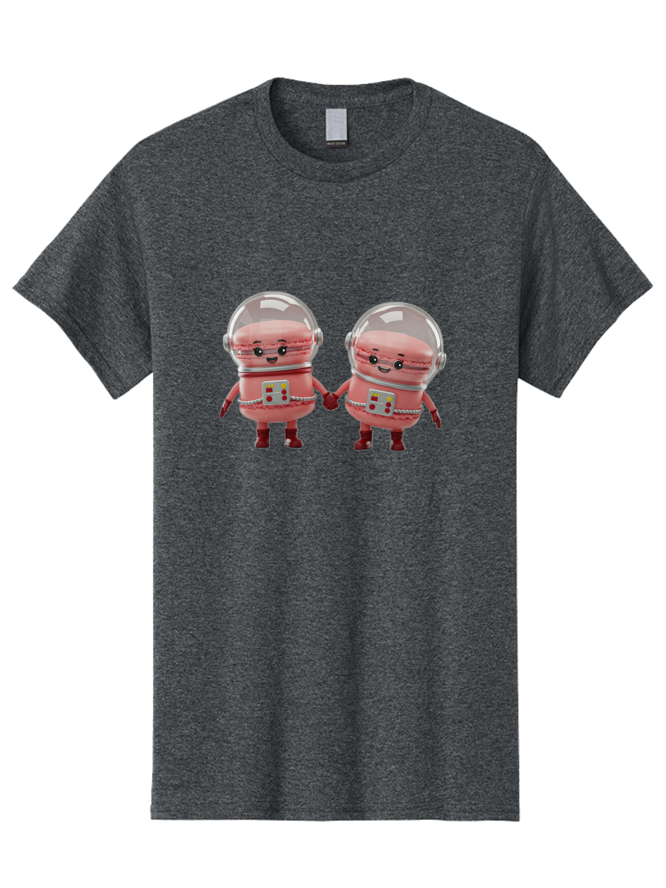 Macarons-In-Space-Helmets Men'S Graphic Tee, 100% Cotton, Comfortable Casual Summer Wear, Machine Washable, Cartoon Macarons, Space Helmets, Anthropomorphic Desserts, Pink Macarons, Space Suits, Holding Hands, Cute Robots, Sweet Treats, Baa958