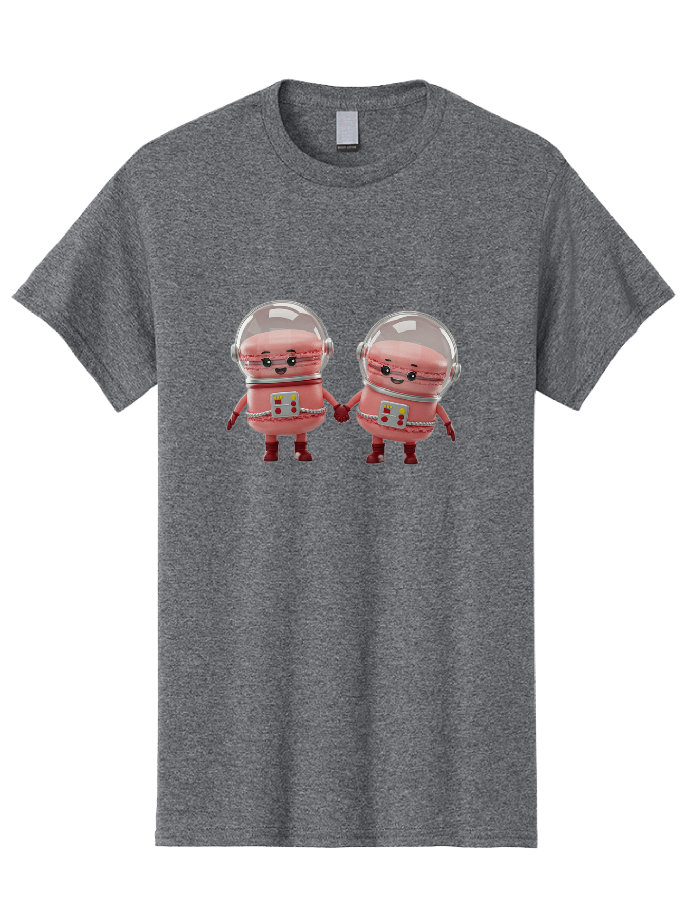 Macarons-In-Space-Helmets Men'S Graphic Tee, 100% Cotton, Comfortable Casual Summer Wear, Machine Washable, Cartoon Macarons, Space Helmets, Anthropomorphic Desserts, Pink Macarons, Space Suits, Holding Hands, Cute Robots, Sweet Treats, Baa958