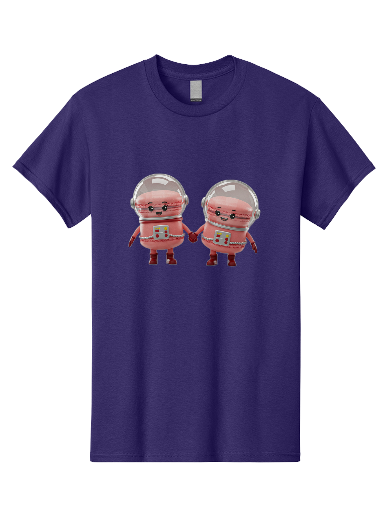 Macarons-In-Space-Helmets Men'S Graphic Tee, 100% Cotton, Comfortable Casual Summer Wear, Machine Washable, Cartoon Macarons, Space Helmets, Anthropomorphic Desserts, Pink Macarons, Space Suits, Holding Hands, Cute Robots, Sweet Treats, Baa958