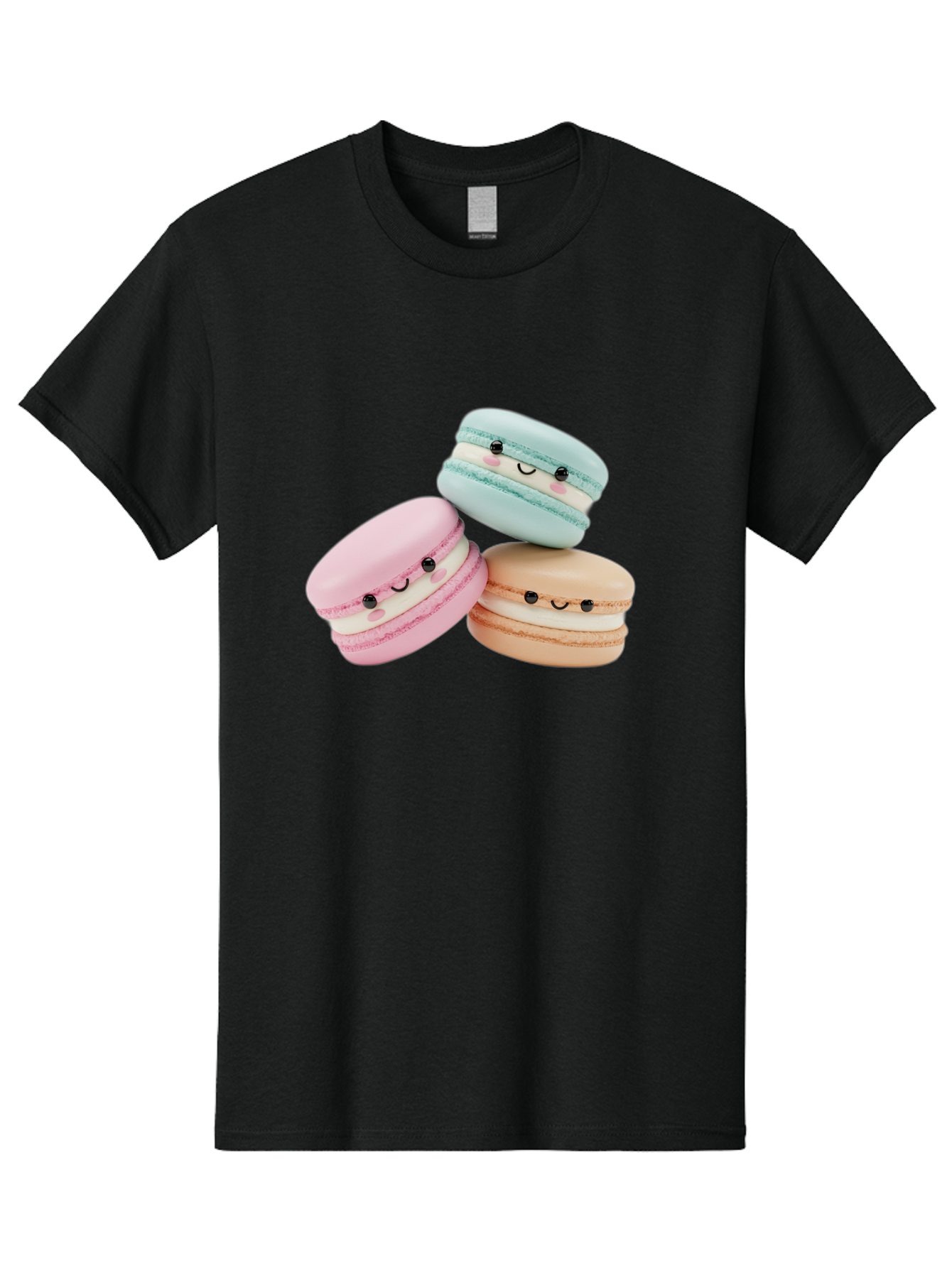 Macarons-With-Faces Men'S Graphic Tee, 100% Cotton, Comfortable Casual Summer Wear, Machine Washable, Pink Macaron, Blue Macaron, Peach Macaron, Cute Desserts, Colorful Treats, Plush Macarons, Sweet Pastries, Adorable Faces, Smiling Macarons, Baa960