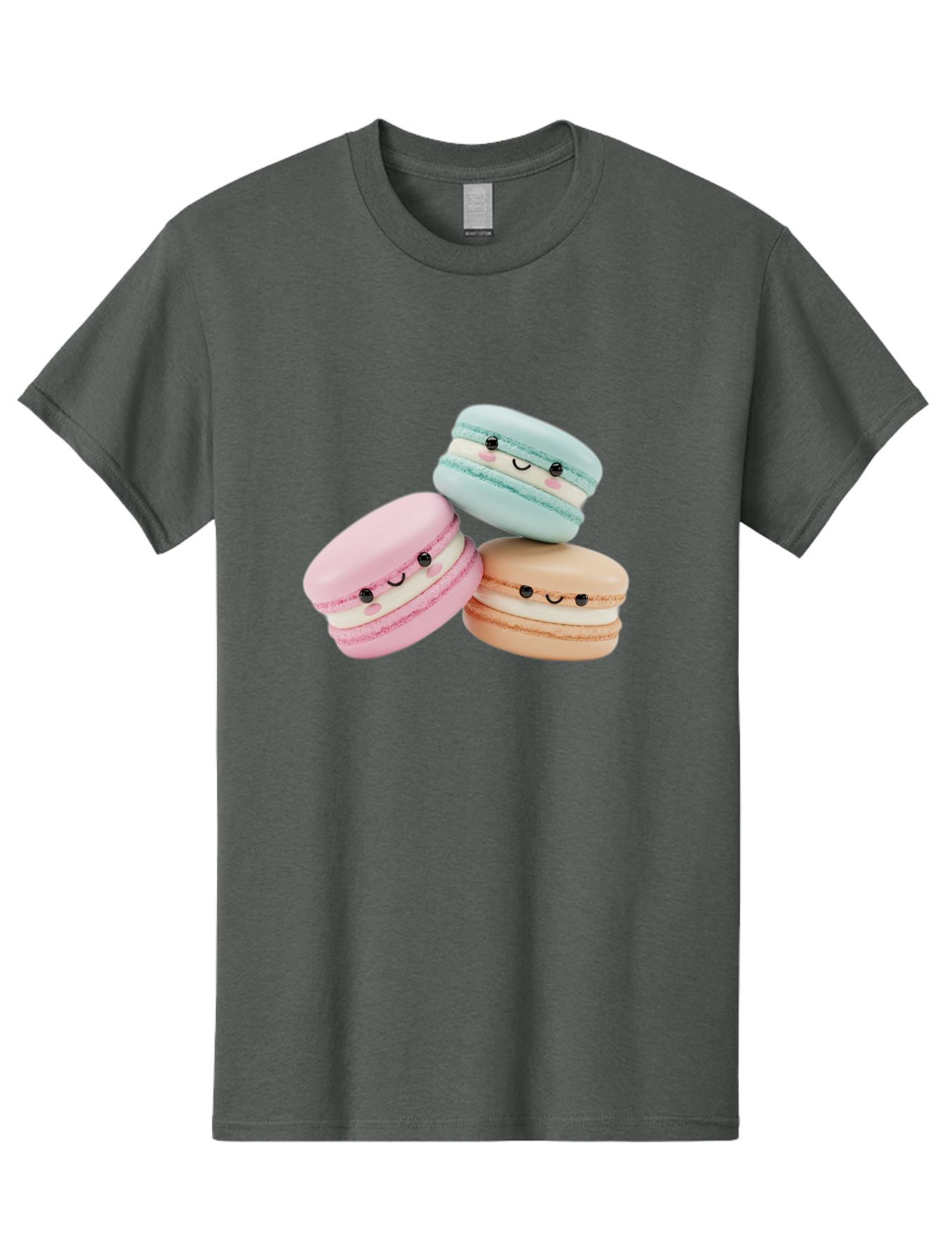Macarons-With-Faces Men'S Graphic Tee, 100% Cotton, Comfortable Casual Summer Wear, Machine Washable, Pink Macaron, Blue Macaron, Peach Macaron, Cute Desserts, Colorful Treats, Plush Macarons, Sweet Pastries, Adorable Faces, Smiling Macarons, Baa960