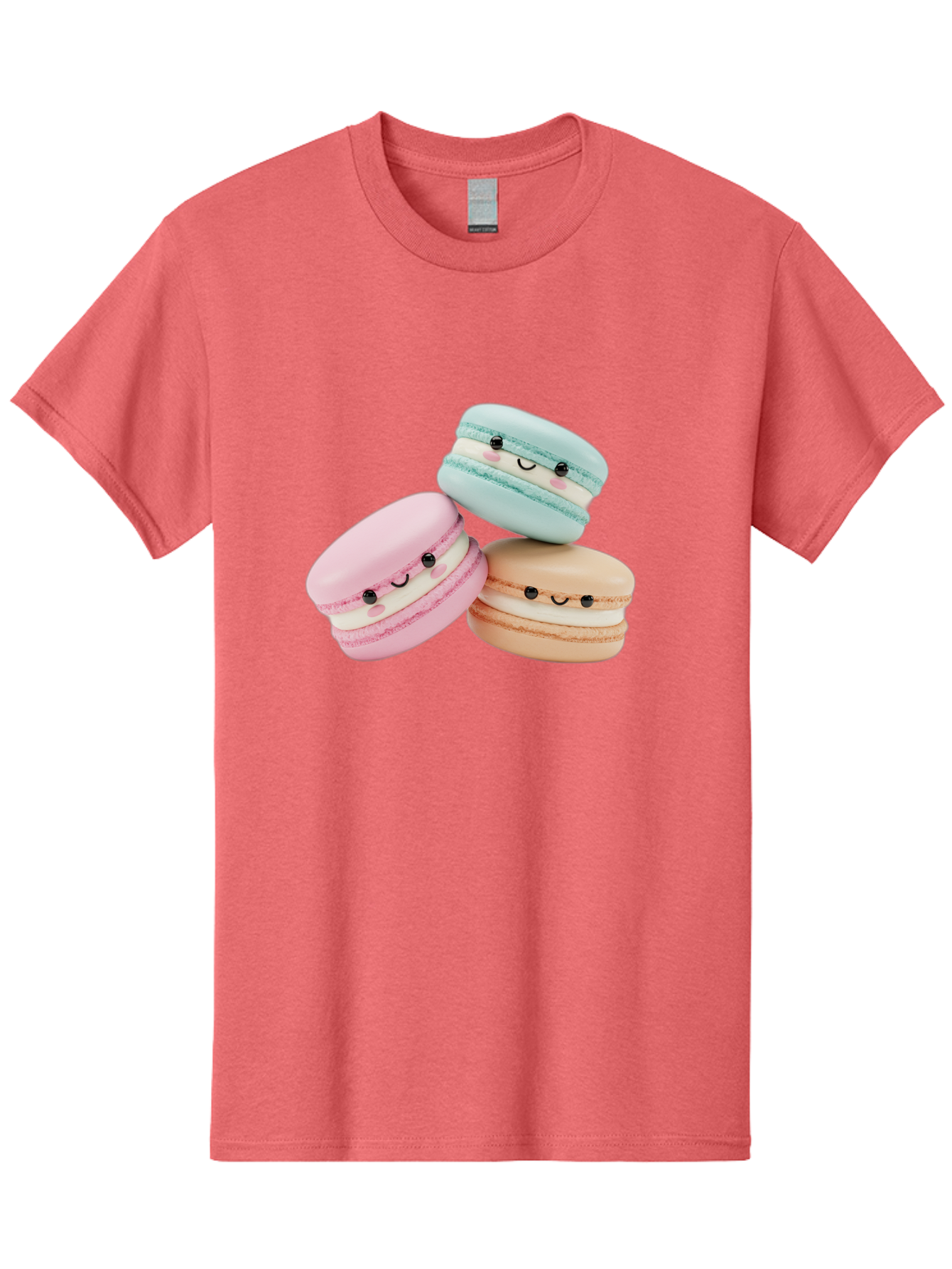 Macarons-With-Faces Men'S Graphic Tee, 100% Cotton, Comfortable Casual Summer Wear, Machine Washable, Pink Macaron, Blue Macaron, Peach Macaron, Cute Desserts, Colorful Treats, Plush Macarons, Sweet Pastries, Adorable Faces, Smiling Macarons, Baa960