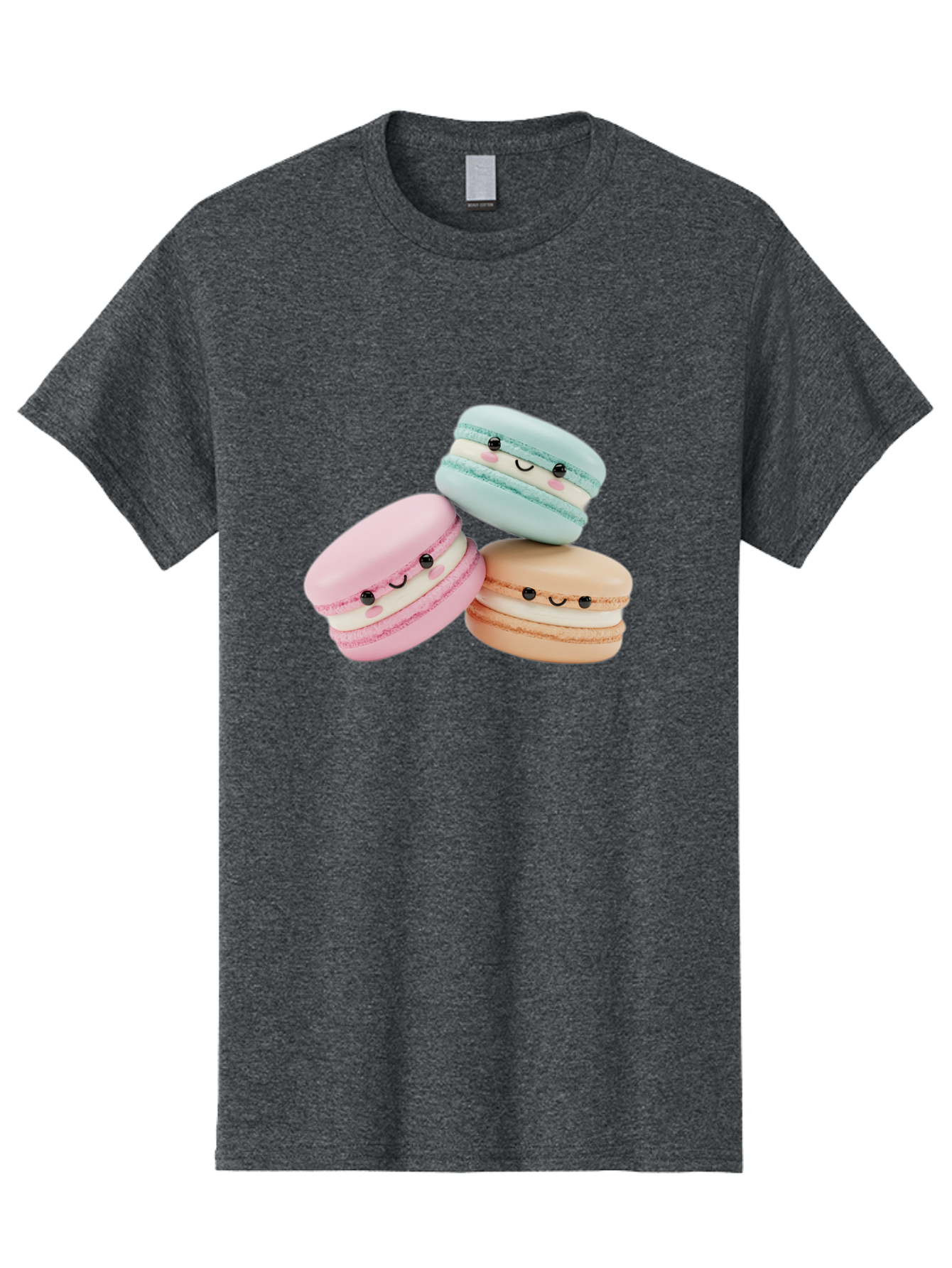 Macarons-With-Faces Men'S Graphic Tee, 100% Cotton, Comfortable Casual Summer Wear, Machine Washable, Pink Macaron, Blue Macaron, Peach Macaron, Cute Desserts, Colorful Treats, Plush Macarons, Sweet Pastries, Adorable Faces, Smiling Macarons, Baa960