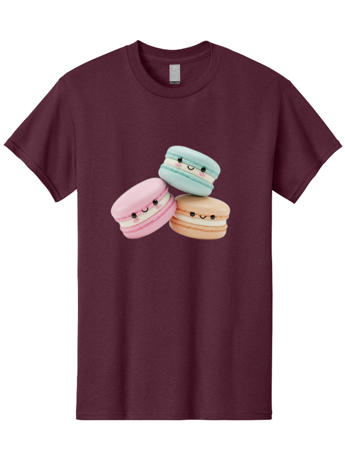 Macarons-With-Faces Men'S Graphic Tee, 100% Cotton, Comfortable Casual Summer Wear, Machine Washable, Pink Macaron, Blue Macaron, Peach Macaron, Cute Desserts, Colorful Treats, Plush Macarons, Sweet Pastries, Adorable Faces, Smiling Macarons, Baa960