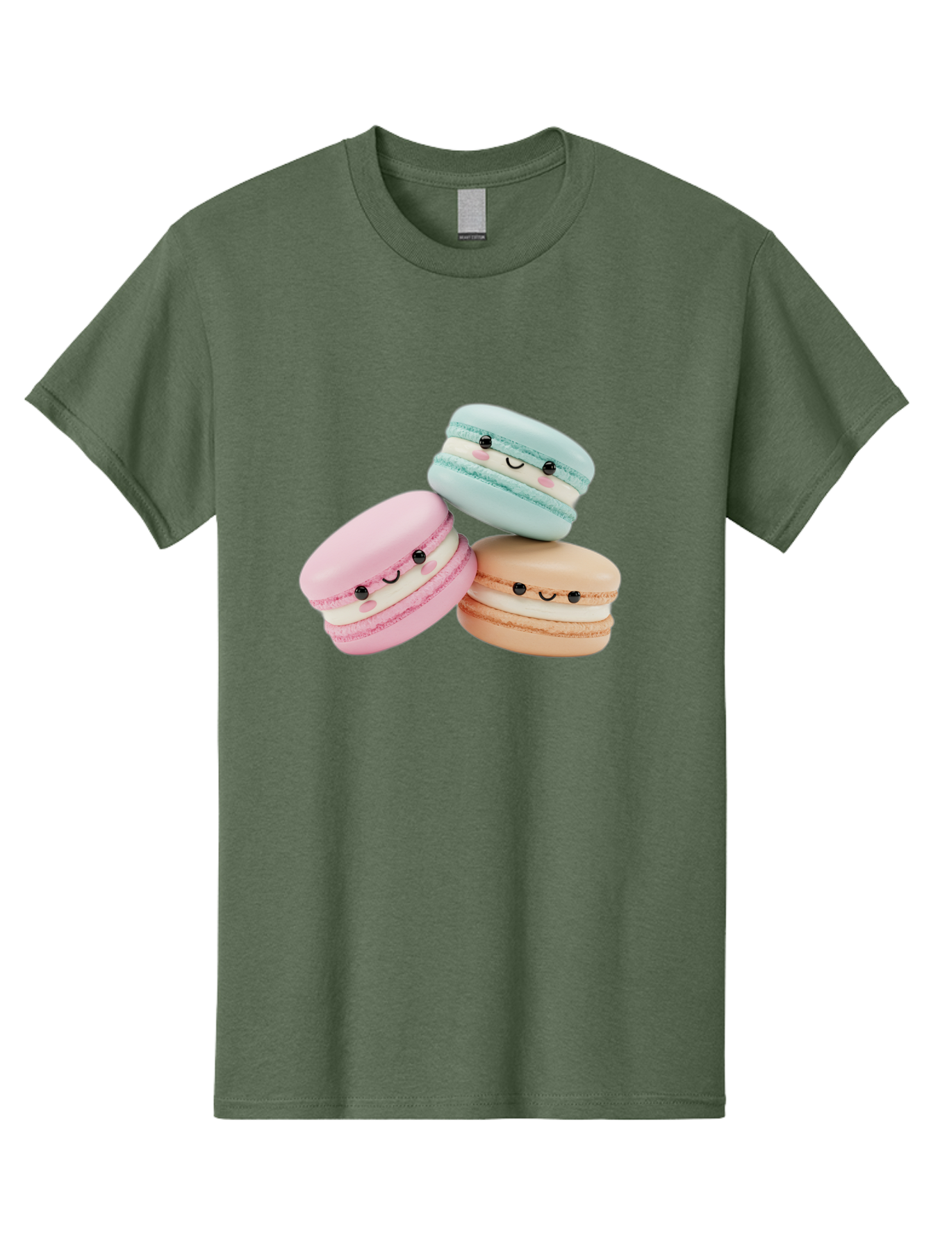 Macarons-With-Faces Men'S Graphic Tee, 100% Cotton, Comfortable Casual Summer Wear, Machine Washable, Pink Macaron, Blue Macaron, Peach Macaron, Cute Desserts, Colorful Treats, Plush Macarons, Sweet Pastries, Adorable Faces, Smiling Macarons, Baa960