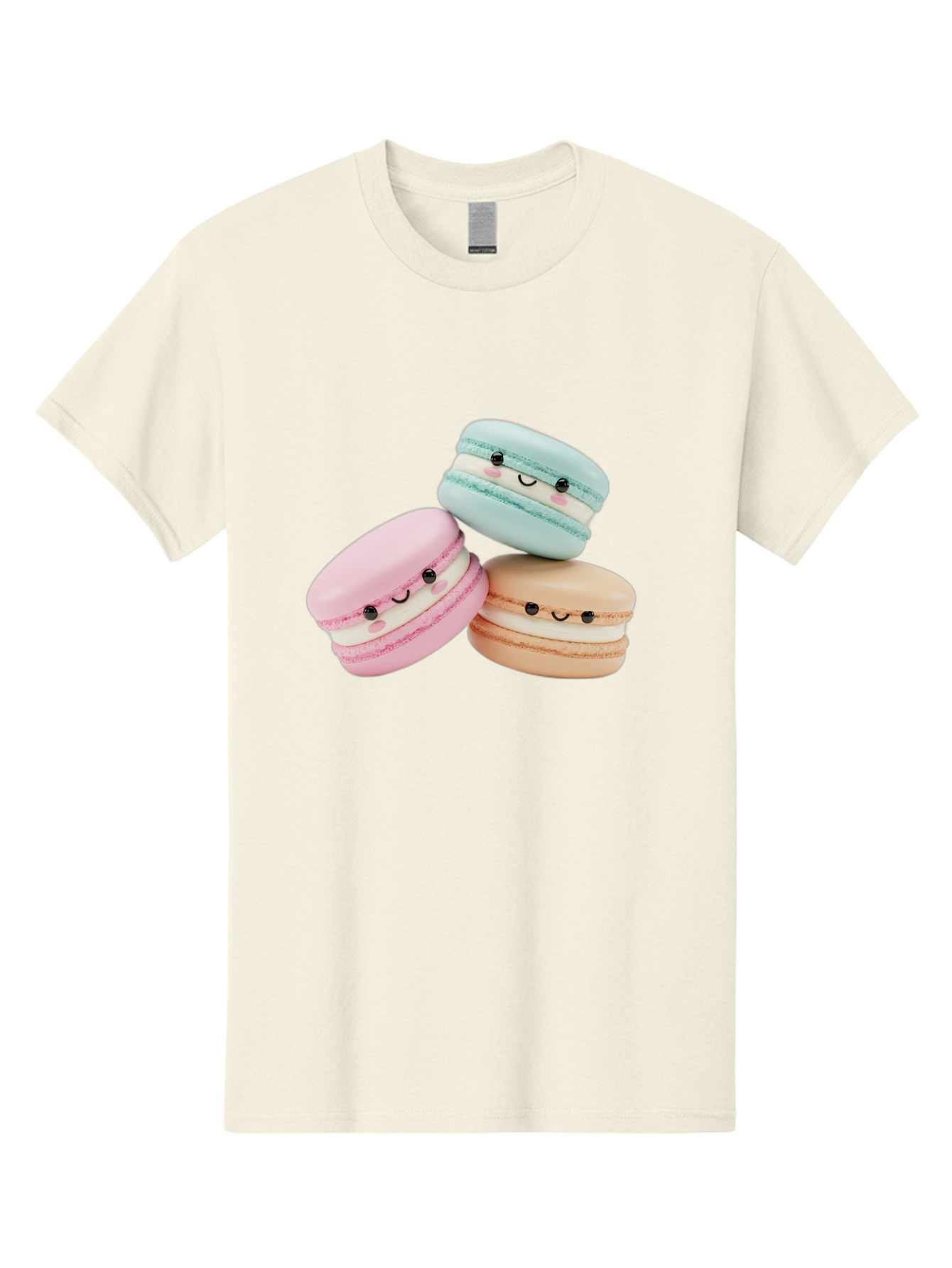 Macarons-With-Faces Men'S Graphic Tee, 100% Cotton, Comfortable Casual Summer Wear, Machine Washable, Pink Macaron, Blue Macaron, Peach Macaron, Cute Desserts, Colorful Treats, Plush Macarons, Sweet Pastries, Adorable Faces, Smiling Macarons, Baa960