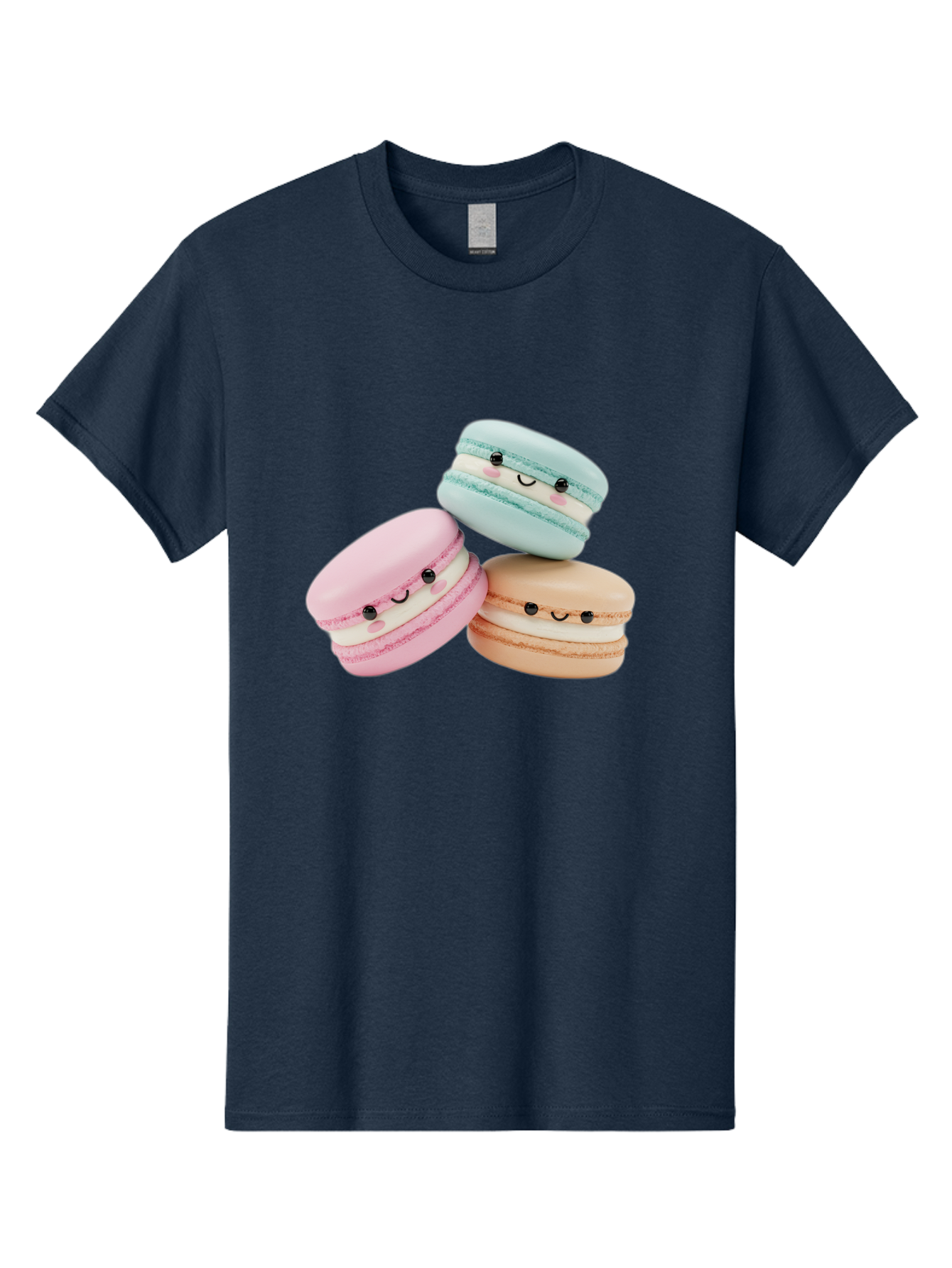 Macarons-With-Faces Men'S Graphic Tee, 100% Cotton, Comfortable Casual Summer Wear, Machine Washable, Pink Macaron, Blue Macaron, Peach Macaron, Cute Desserts, Colorful Treats, Plush Macarons, Sweet Pastries, Adorable Faces, Smiling Macarons, Baa960