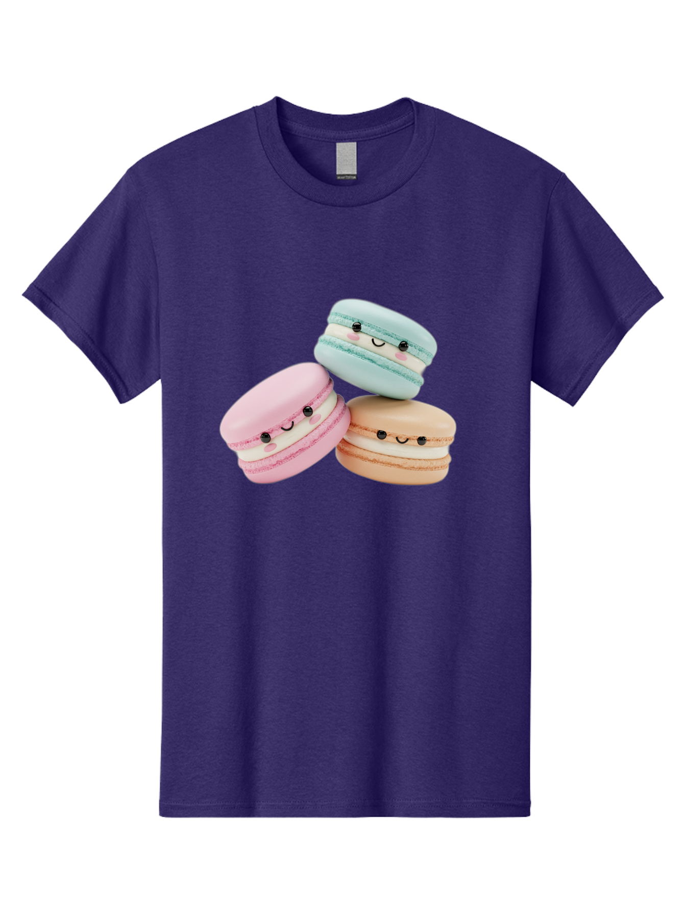 Macarons-With-Faces Men'S Graphic Tee, 100% Cotton, Comfortable Casual Summer Wear, Machine Washable, Pink Macaron, Blue Macaron, Peach Macaron, Cute Desserts, Colorful Treats, Plush Macarons, Sweet Pastries, Adorable Faces, Smiling Macarons, Baa960