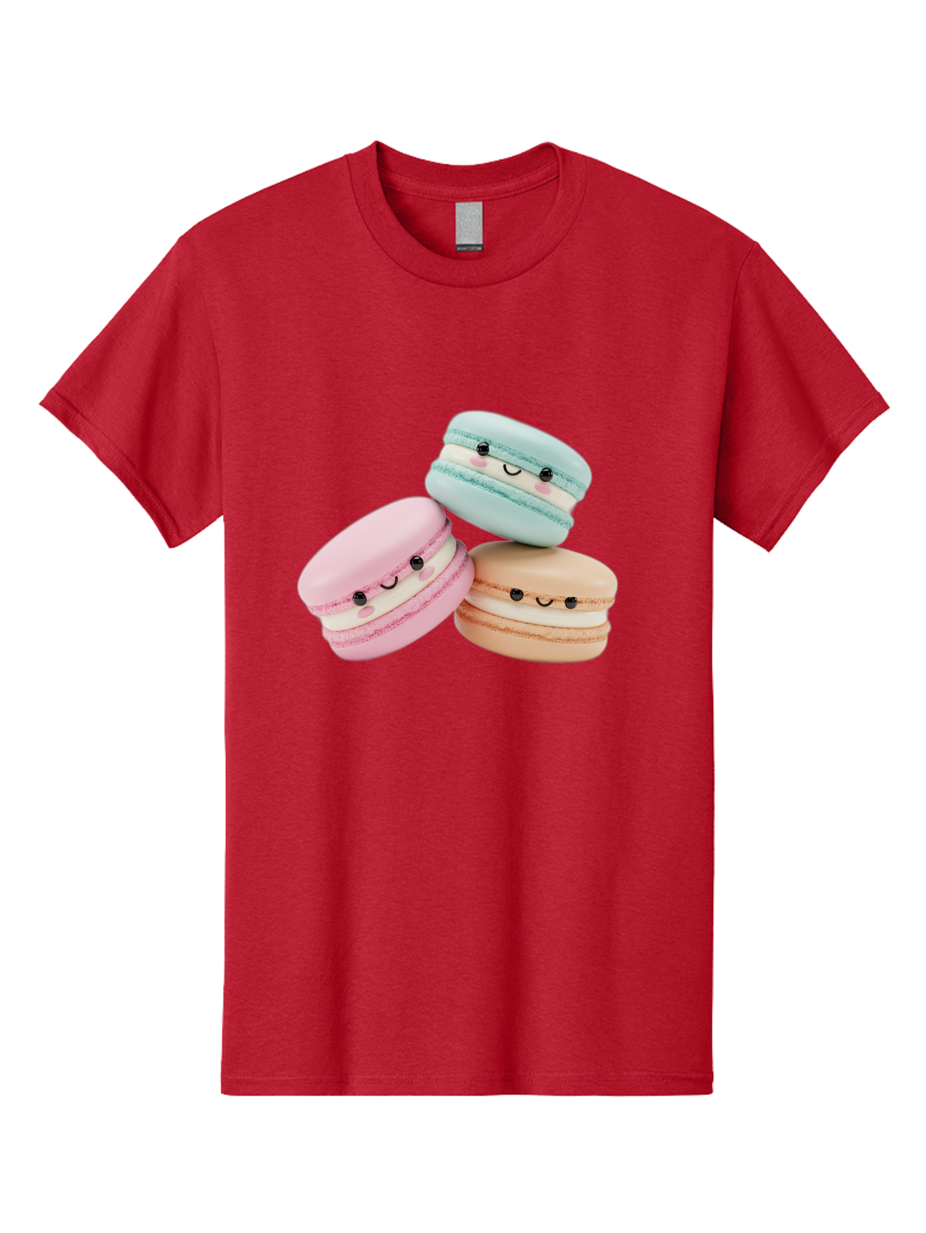 Macarons-With-Faces Men'S Graphic Tee, 100% Cotton, Comfortable Casual Summer Wear, Machine Washable, Pink Macaron, Blue Macaron, Peach Macaron, Cute Desserts, Colorful Treats, Plush Macarons, Sweet Pastries, Adorable Faces, Smiling Macarons, Baa960