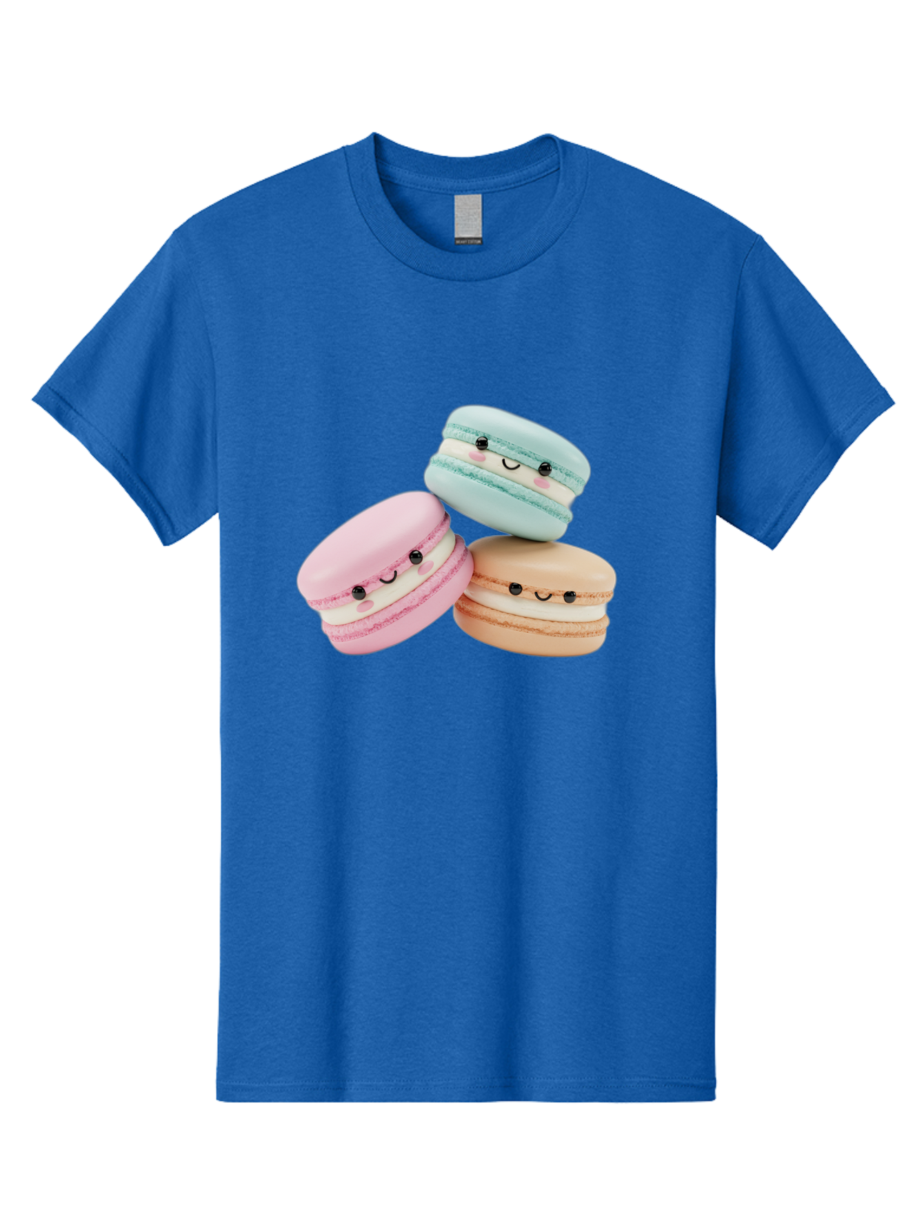 Macarons-With-Faces Men'S Graphic Tee, 100% Cotton, Comfortable Casual Summer Wear, Machine Washable, Pink Macaron, Blue Macaron, Peach Macaron, Cute Desserts, Colorful Treats, Plush Macarons, Sweet Pastries, Adorable Faces, Smiling Macarons, Baa960