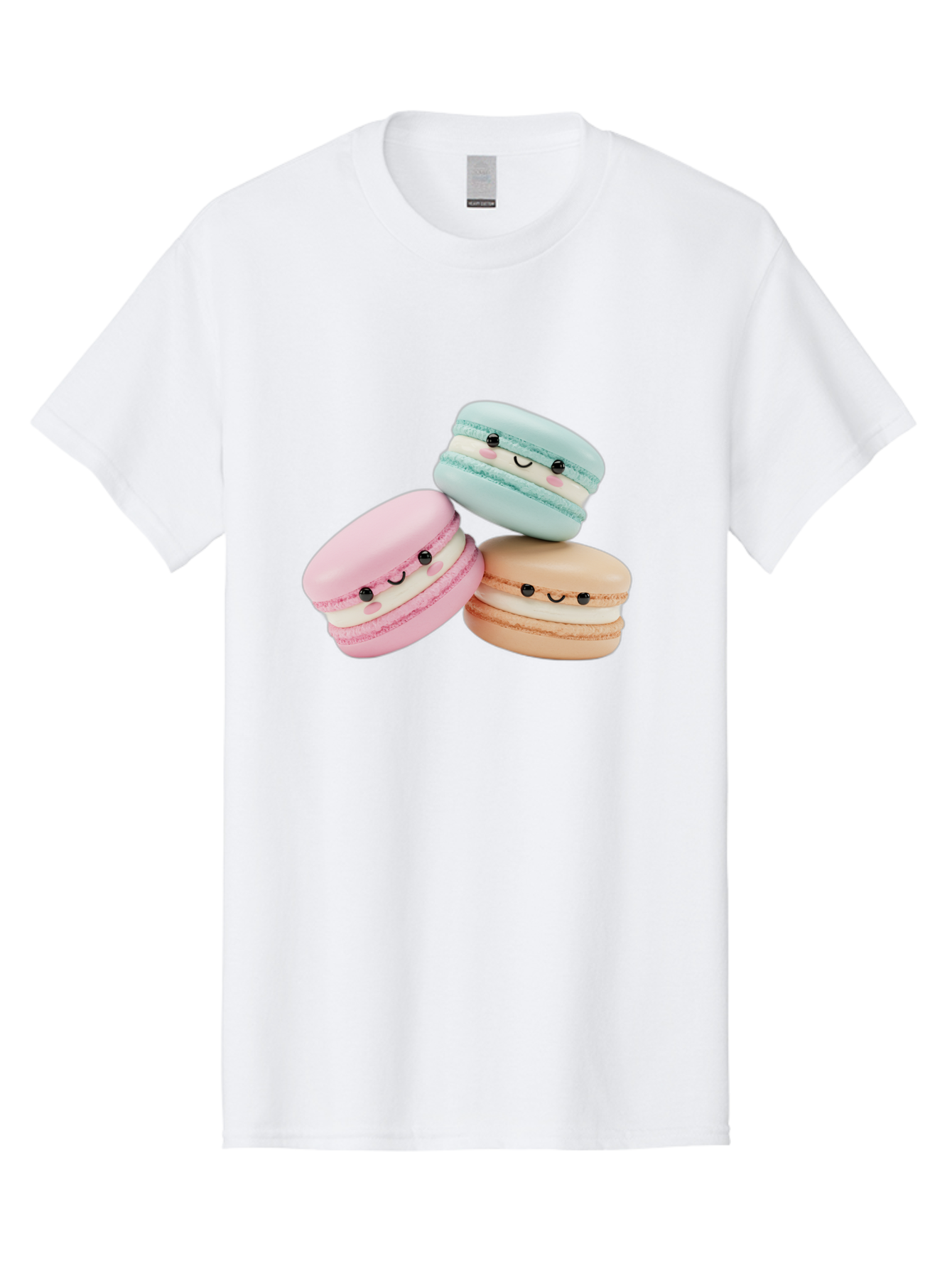 Macarons-With-Faces Men'S Graphic Tee, 100% Cotton, Comfortable Casual Summer Wear, Machine Washable, Pink Macaron, Blue Macaron, Peach Macaron, Cute Desserts, Colorful Treats, Plush Macarons, Sweet Pastries, Adorable Faces, Smiling Macarons, Baa960