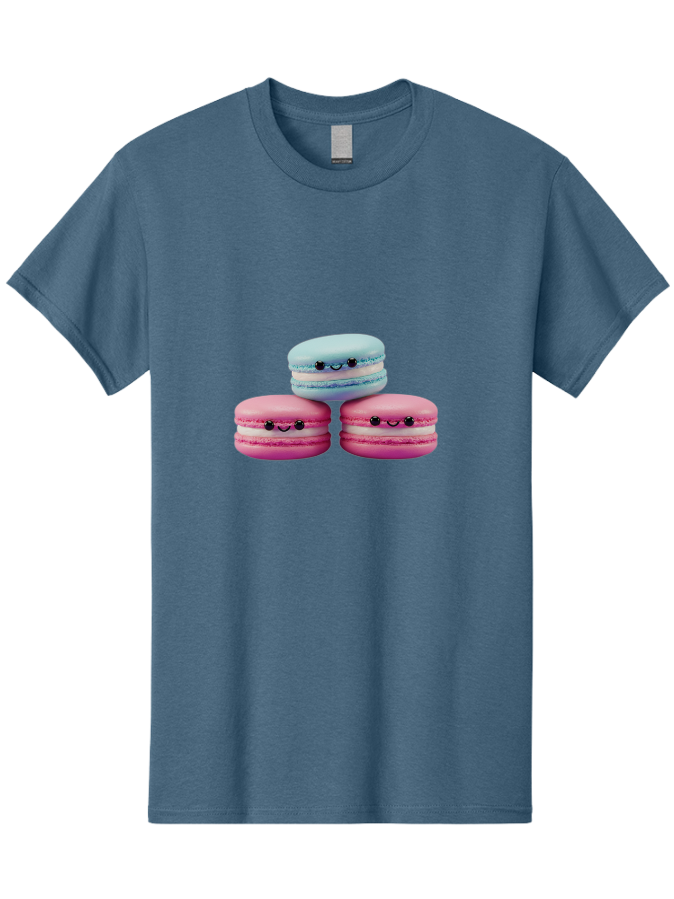 Macarons Men'S Graphic Tee, 100% Cotton, Comfortable Casual Summer Wear, Machine Washable, Macarons, French Dessert, Sweet Treats, Pink And Blue Colors, Cute Faces, Smile Faces, Black Eyes, Food Art, Bakery Delights, Dessert Lovers Baa962