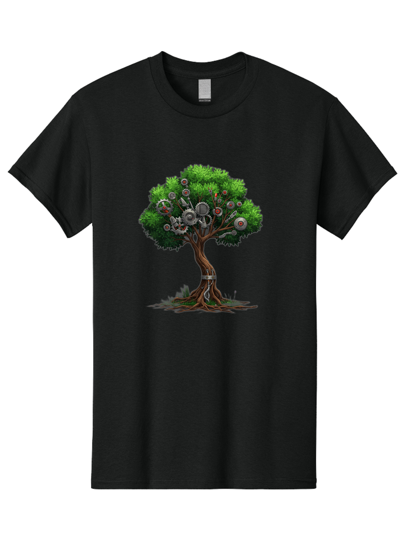 Machine-Tree Men'S Graphic Tee, 100% Cotton, Comfortable Casual Summer Wear, Machine Washable, Tree With Mechanical Parts, Gears And Machinery, Futuristic Design, Industrial Elements, Natural Meets Technology, Eco-Friendly Innovation, Baa963