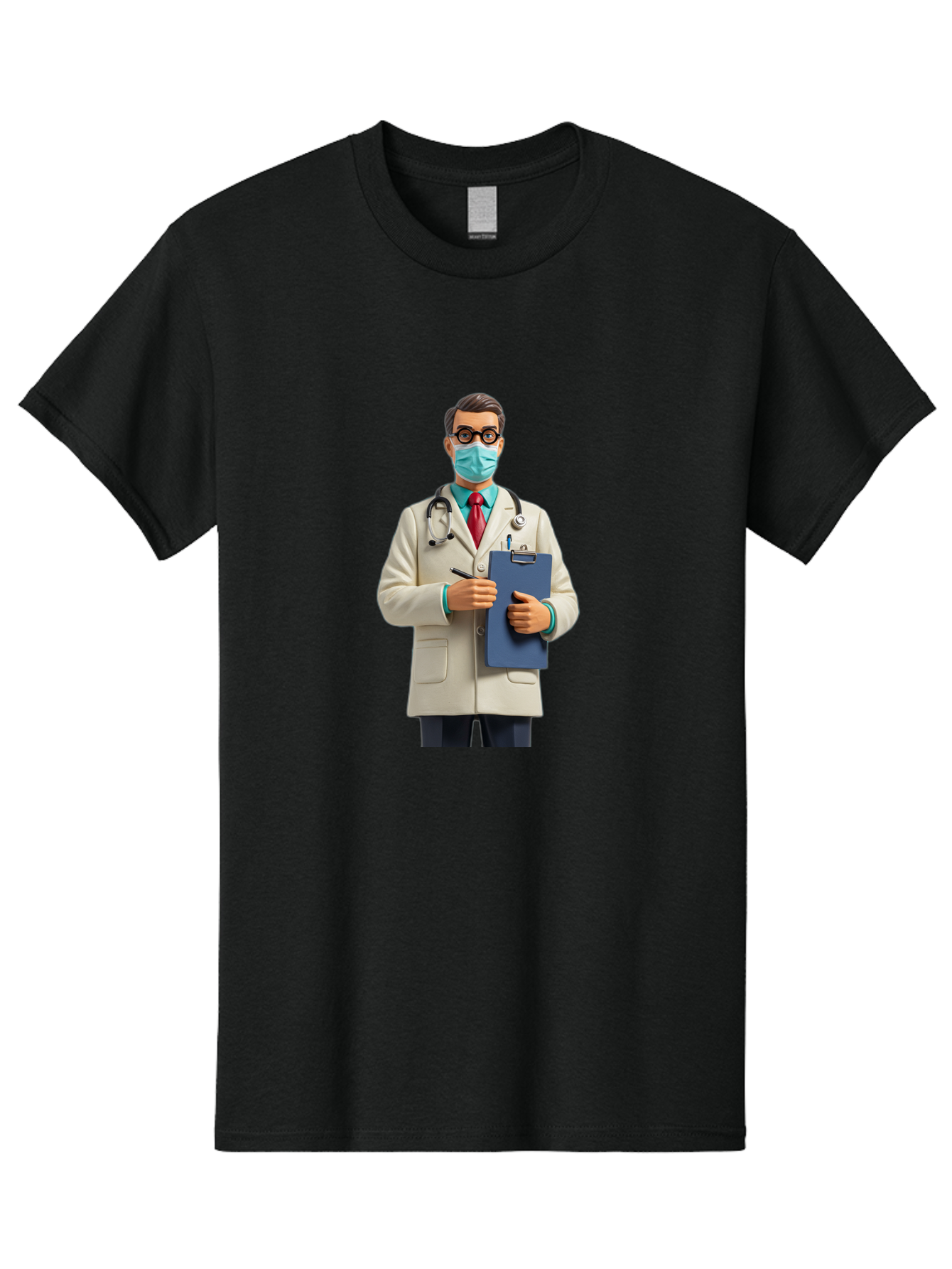 Male-Doctor-1 Men'S Graphic Tee, 100% Cotton, Comfortable Casual Summer Wear, Machine Washable, Doctor With Clipboard, Medical Professional, Healthcare Worker, Stethoscope Around Neck, Wearing Face Mask, Writing On Clipboard, Medical Attire Baa964