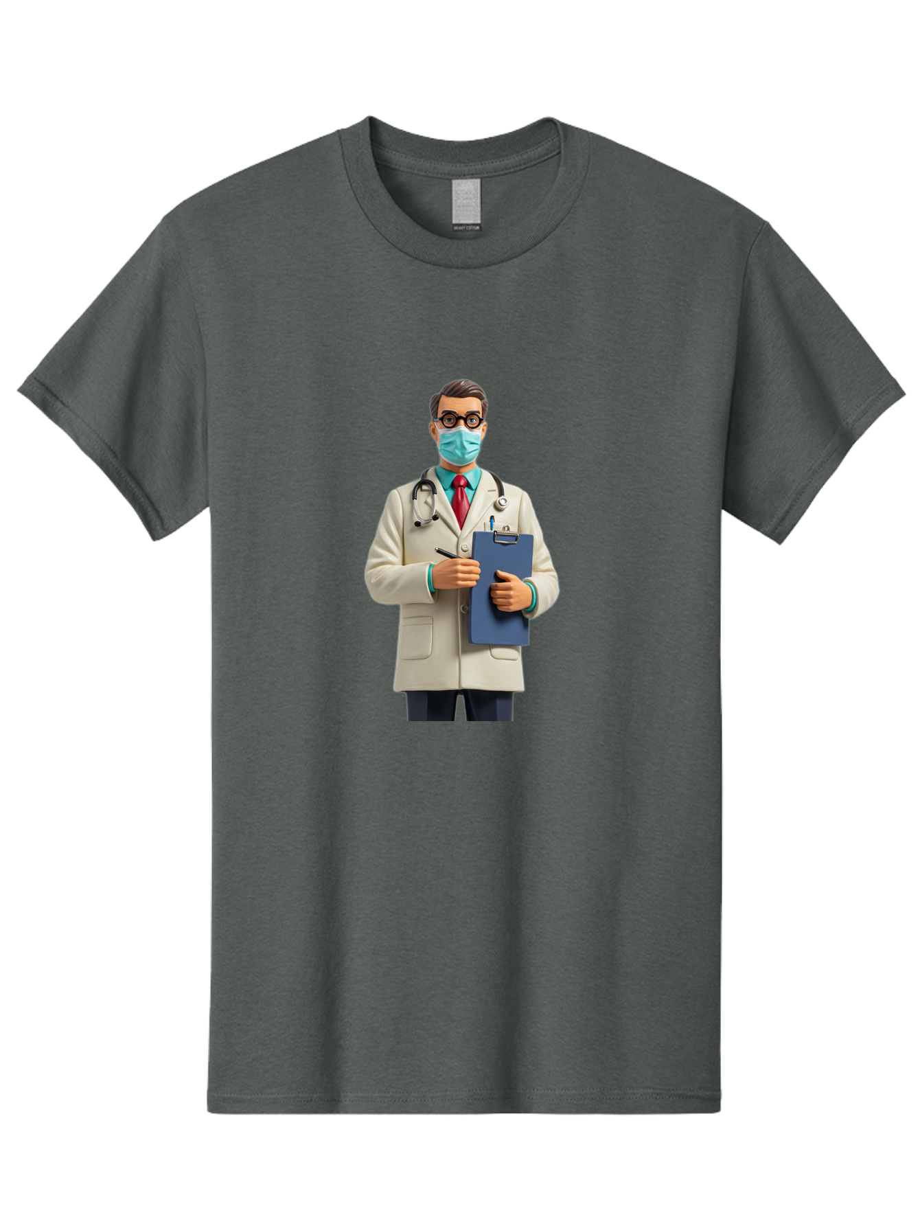 Male-Doctor-1 Men'S Graphic Tee, 100% Cotton, Comfortable Casual Summer Wear, Machine Washable, Doctor With Clipboard, Medical Professional, Healthcare Worker, Stethoscope Around Neck, Wearing Face Mask, Writing On Clipboard, Medical Attire Baa964