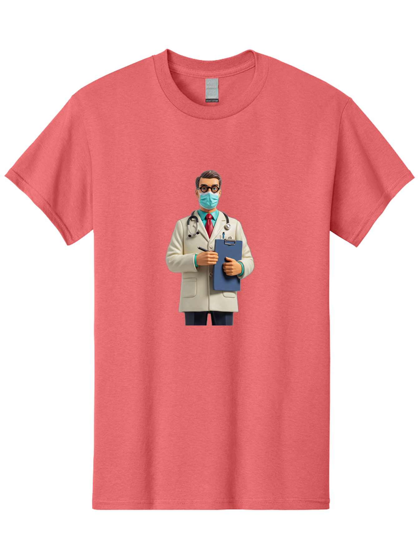 Male-Doctor-1 Men'S Graphic Tee, 100% Cotton, Comfortable Casual Summer Wear, Machine Washable, Doctor With Clipboard, Medical Professional, Healthcare Worker, Stethoscope Around Neck, Wearing Face Mask, Writing On Clipboard, Medical Attire Baa964