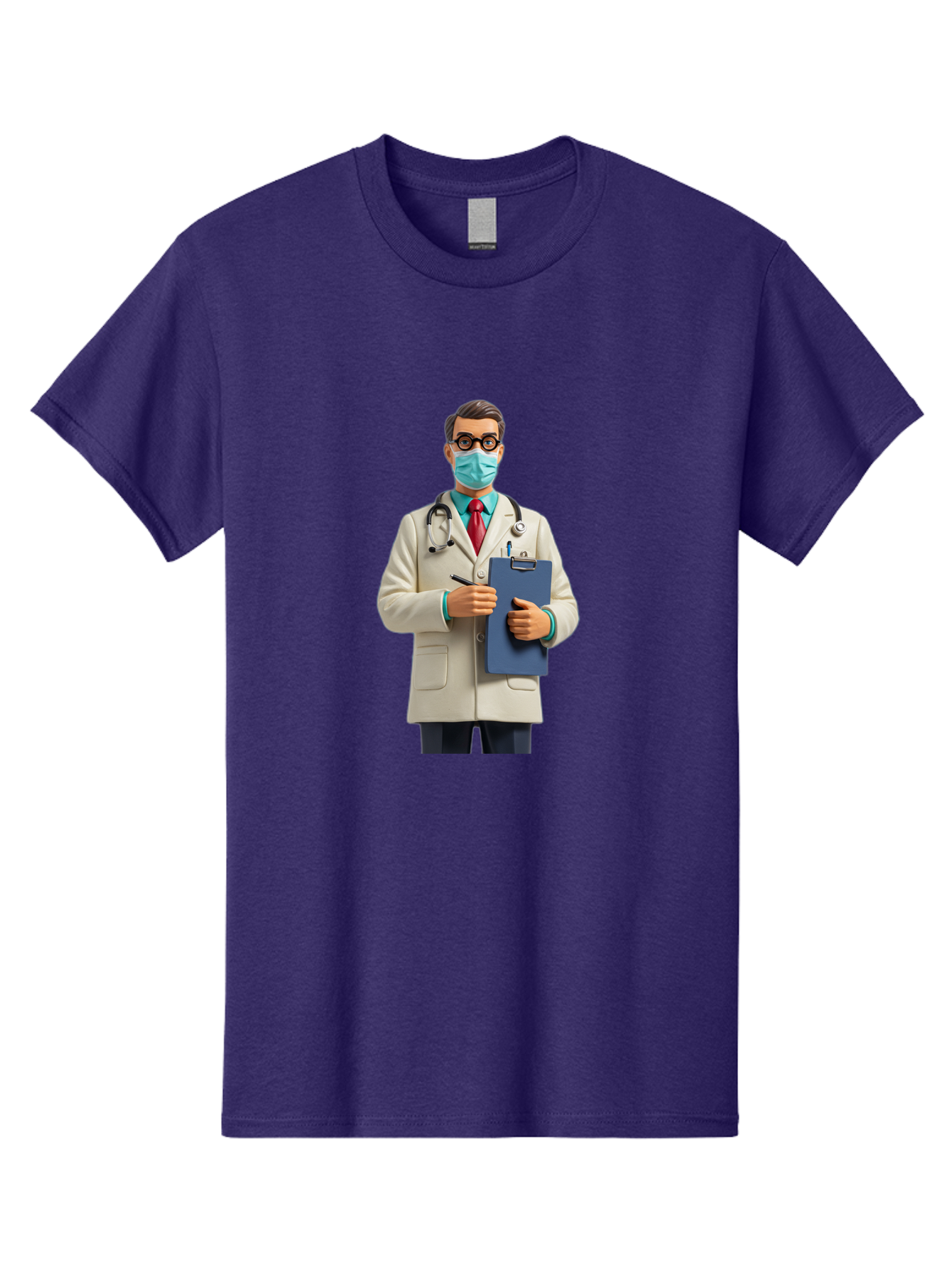 Male-Doctor-1 Men'S Graphic Tee, 100% Cotton, Comfortable Casual Summer Wear, Machine Washable, Doctor With Clipboard, Medical Professional, Healthcare Worker, Stethoscope Around Neck, Wearing Face Mask, Writing On Clipboard, Medical Attire Baa964