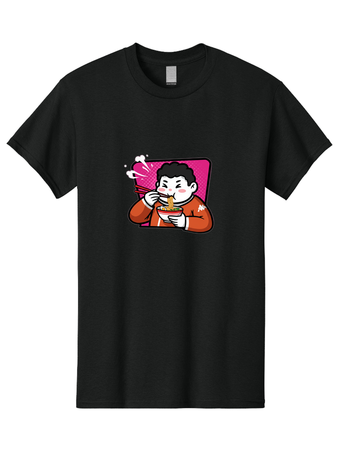 Man-Eating-Ramen Men'S Graphic Tee, 100% Cotton, Comfortable Casual Summer Wear, Machine Washable, Cartoon Boy Eating Ramen, Steaming Hot Noodles, Chopsticks In Action, Kawaii Character, Anime Style, Foodie Culture, Asian Cuisine, Baa966