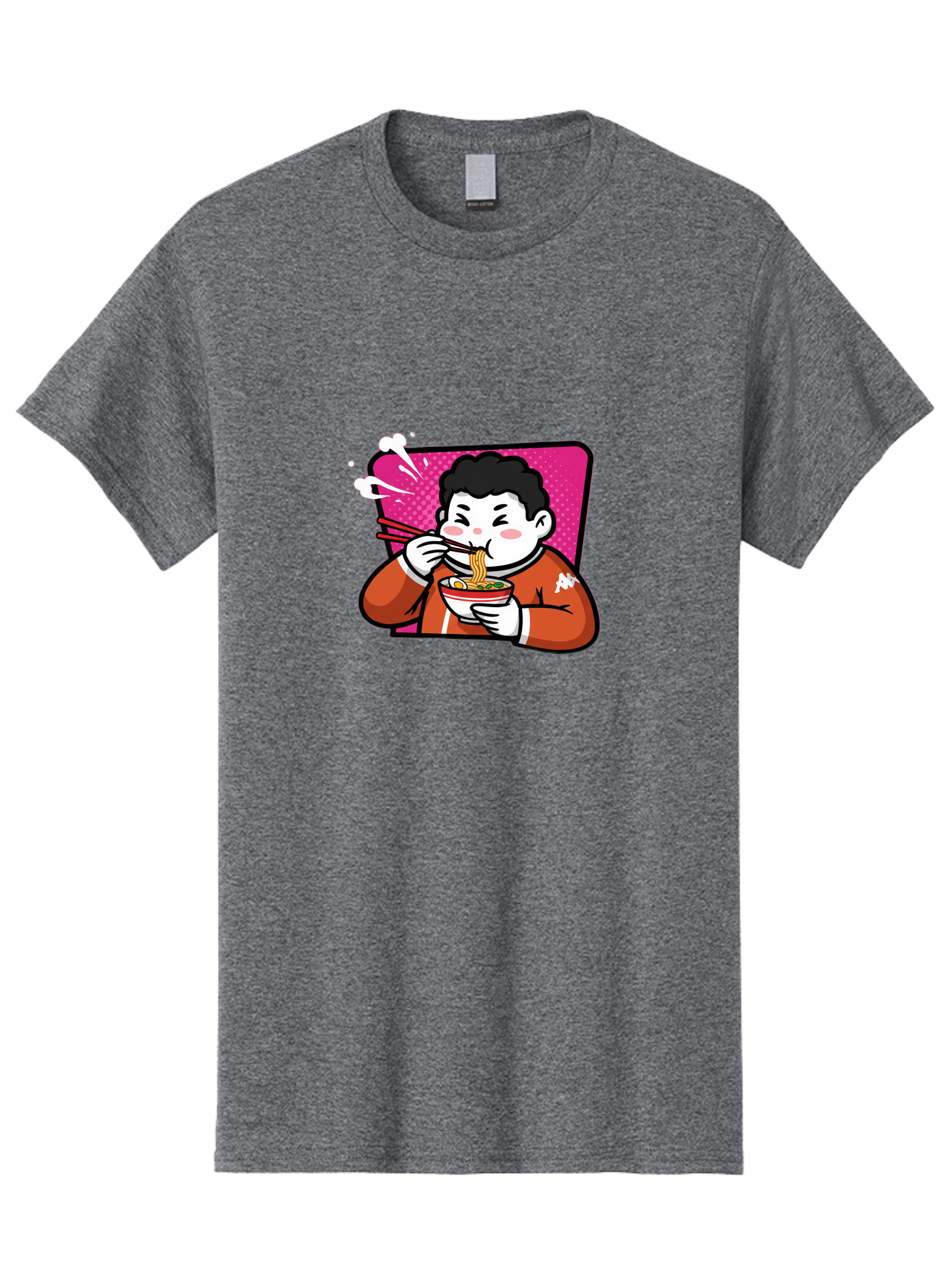 Man-Eating-Ramen Men'S Graphic Tee, 100% Cotton, Comfortable Casual Summer Wear, Machine Washable, Cartoon Boy Eating Ramen, Steaming Hot Noodles, Chopsticks In Action, Kawaii Character, Anime Style, Foodie Culture, Asian Cuisine, Baa966