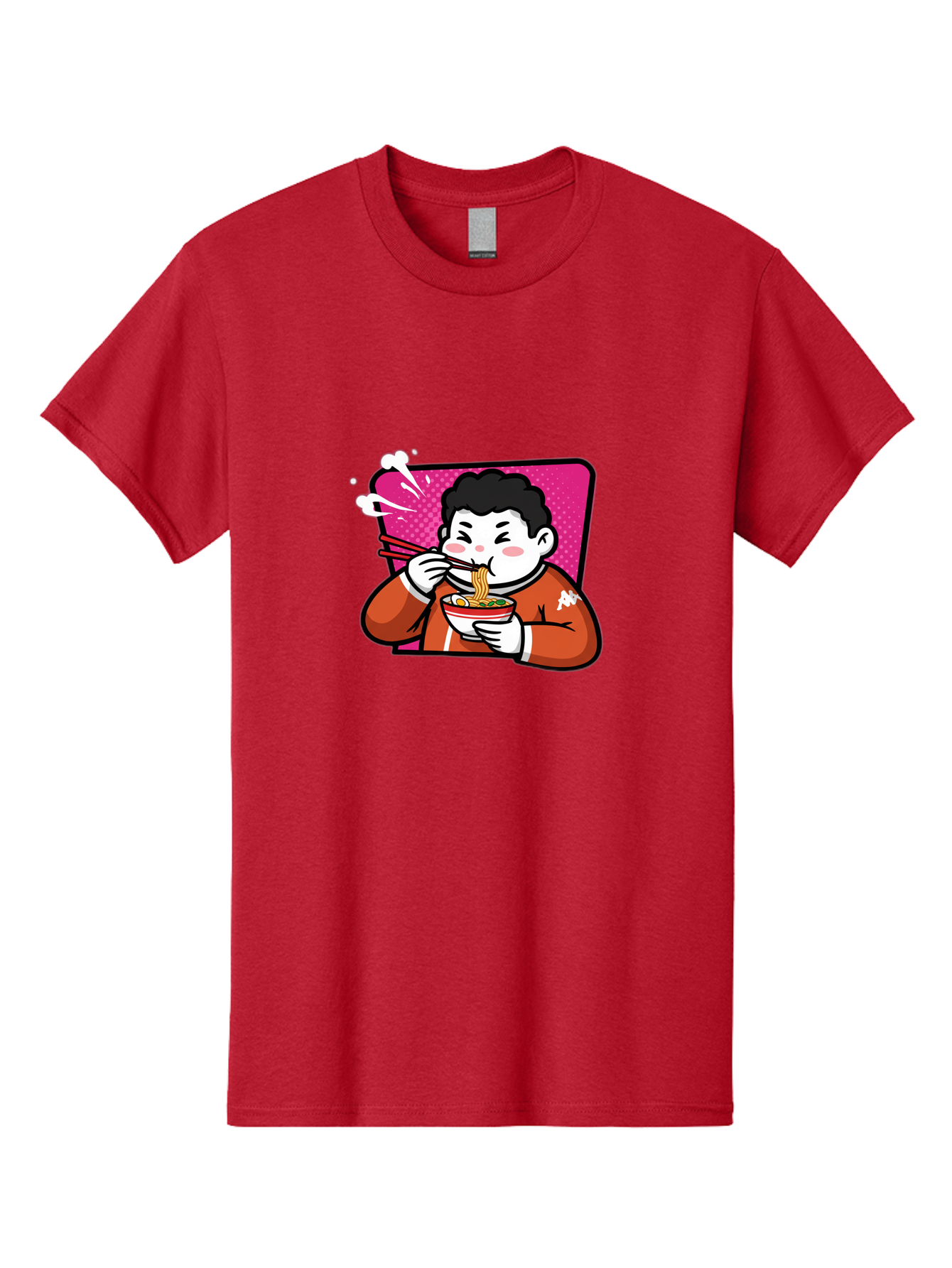 Man-Eating-Ramen Men'S Graphic Tee, 100% Cotton, Comfortable Casual Summer Wear, Machine Washable, Cartoon Boy Eating Ramen, Steaming Hot Noodles, Chopsticks In Action, Kawaii Character, Anime Style, Foodie Culture, Asian Cuisine, Baa966