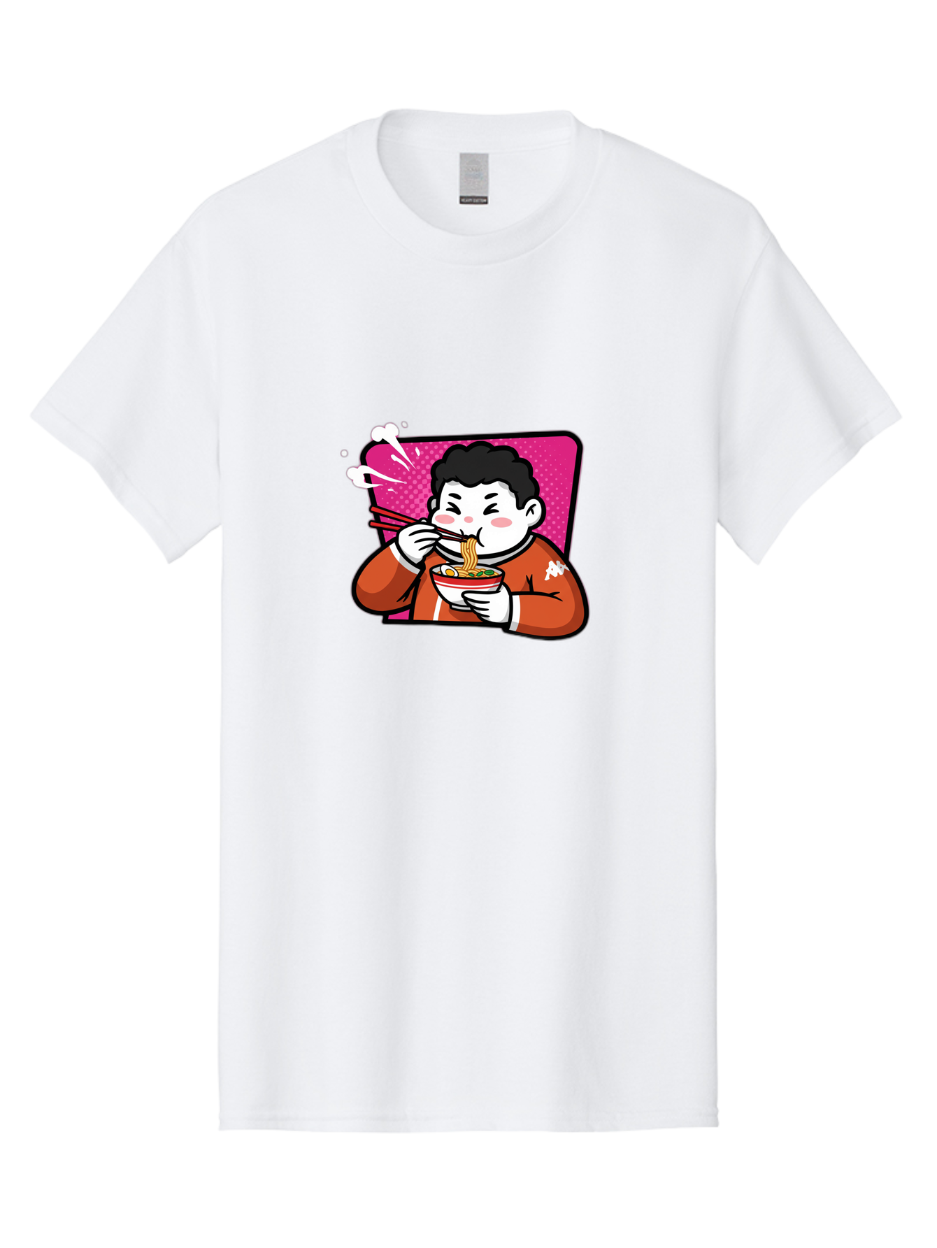Man-Eating-Ramen Men'S Graphic Tee, 100% Cotton, Comfortable Casual Summer Wear, Machine Washable, Cartoon Boy Eating Ramen, Steaming Hot Noodles, Chopsticks In Action, Kawaii Character, Anime Style, Foodie Culture, Asian Cuisine, Baa966