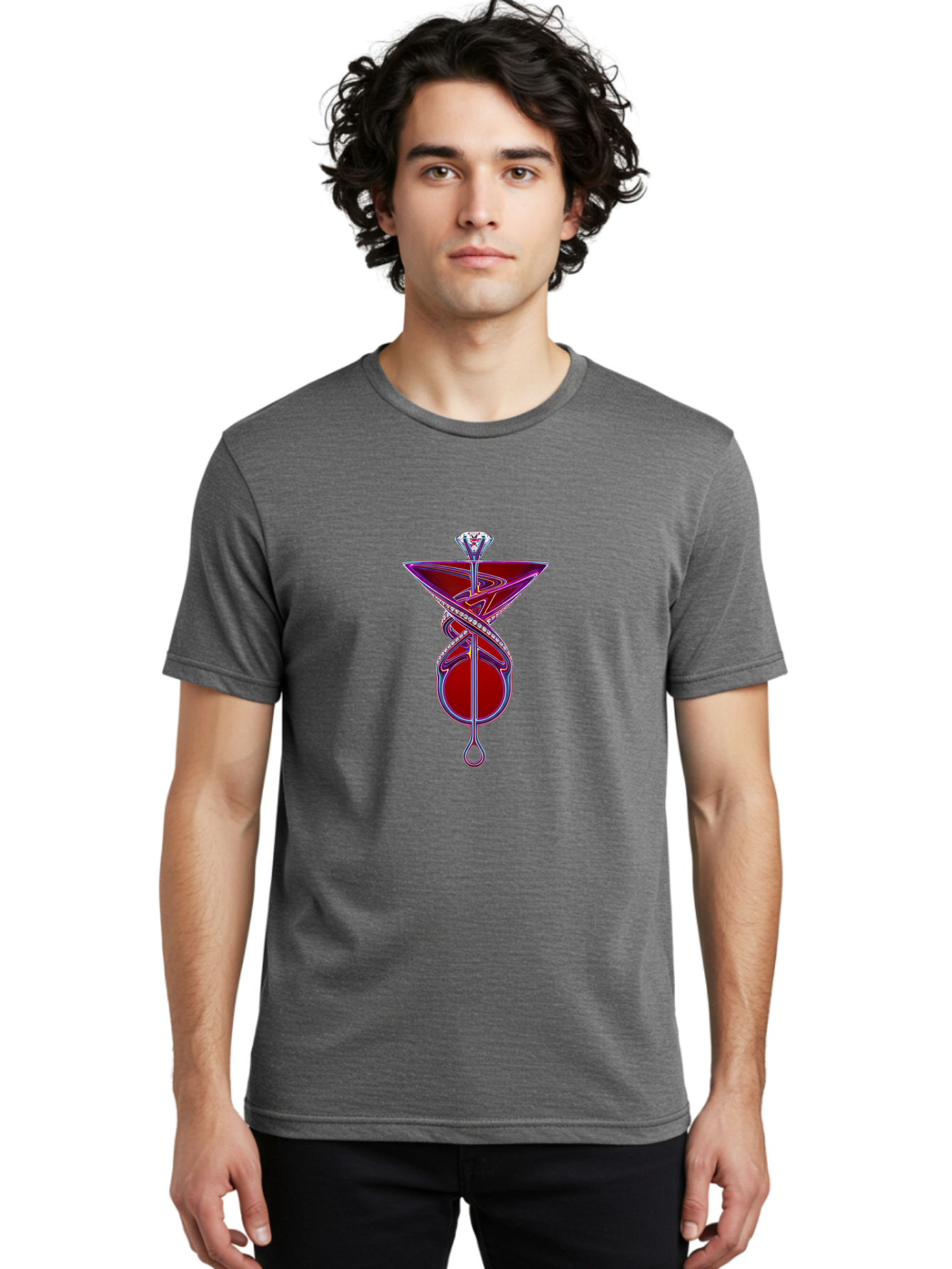 Martini-Glass-With-Snake Men'S Graphic Tee, 100% Cotton, Comfortable Casual Summer Wear, Machine Washable, Martini Glass, Cocktail, Diamond Ring, Luxury, Purple Accents, Red Liquid, Swirling Design, Glamorous, Sophisticated, Celebratory Drink Baa969