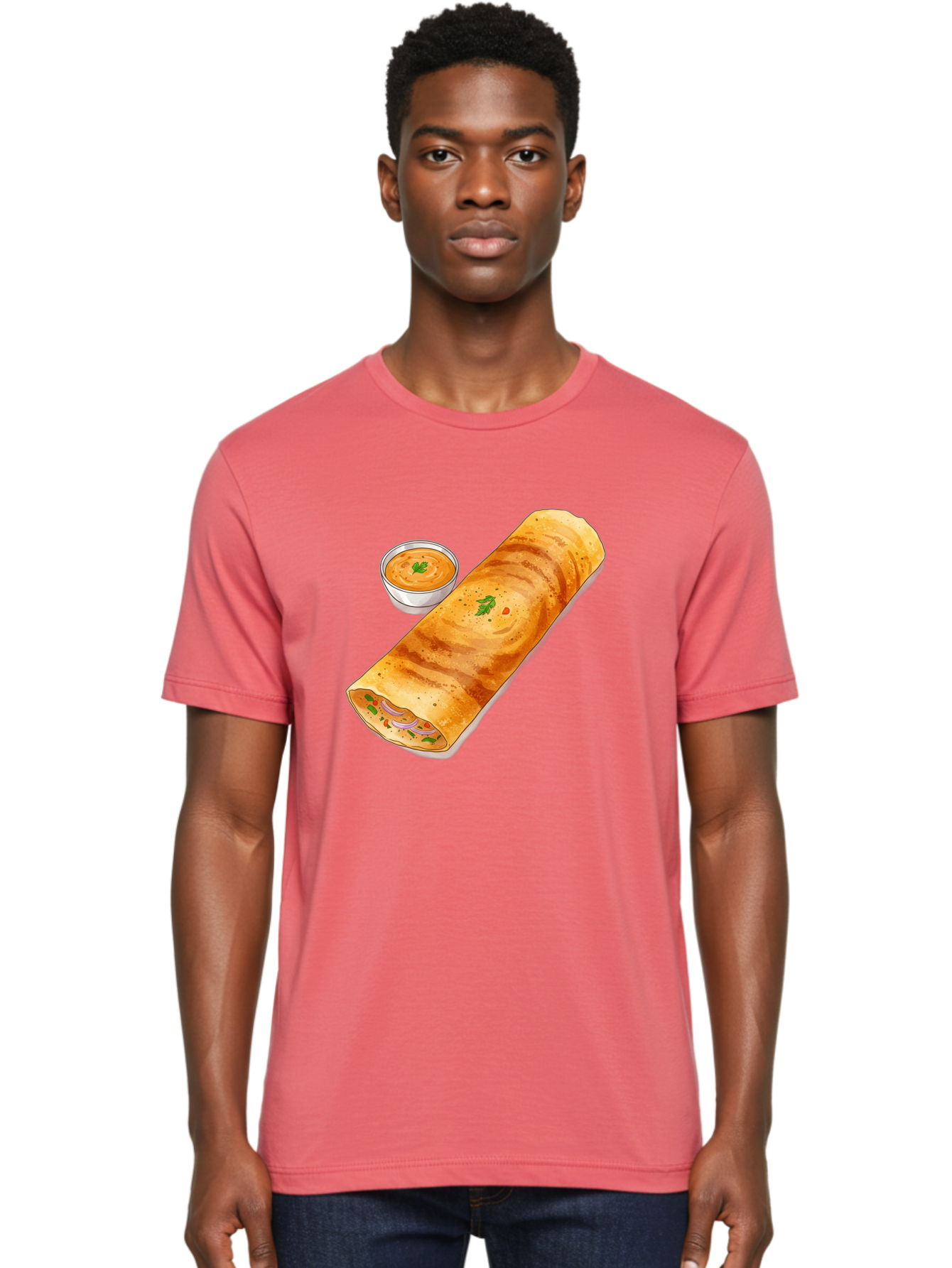 Masala-Dosa-13 Men'S Graphic Tee, 100% Cotton, Comfortable Casual Summer Wear, Machine Washable, Masala Dosa, South Indian Cuisine, Crepe, Rolled Dosa, Spicy Filling, Potato And Onion, Chutney, Indian Food, Traditional Dish, Flavorful, Baa974