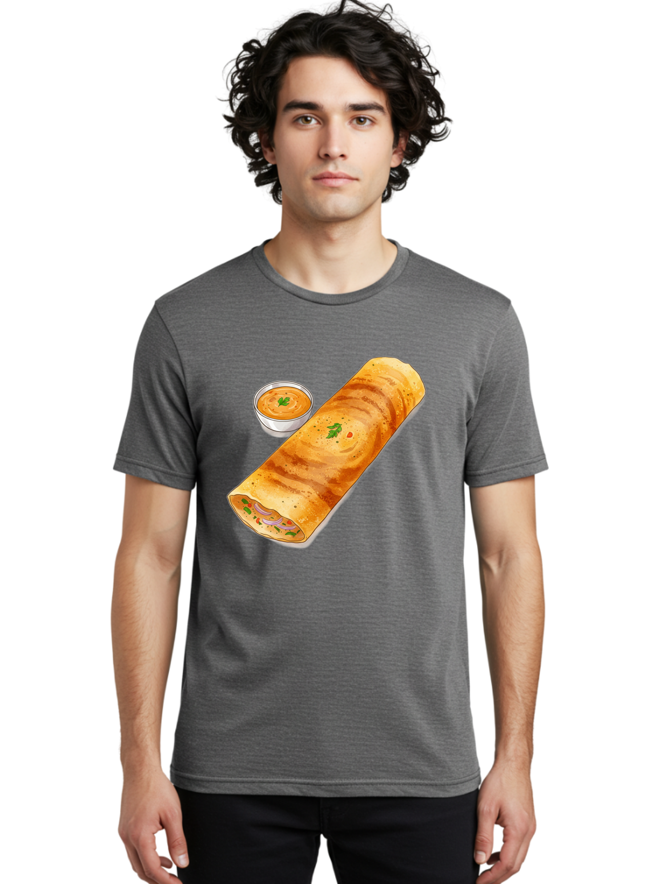 Masala-Dosa-13 Men'S Graphic Tee, 100% Cotton, Comfortable Casual Summer Wear, Machine Washable, Masala Dosa, South Indian Cuisine, Crepe, Rolled Dosa, Spicy Filling, Potato And Onion, Chutney, Indian Food, Traditional Dish, Flavorful, Baa974