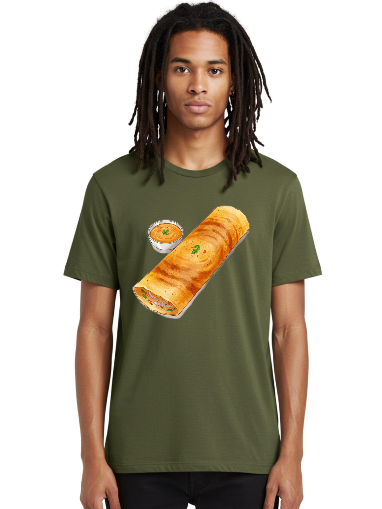 Masala-Dosa-13 Men'S Graphic Tee, 100% Cotton, Comfortable Casual Summer Wear, Machine Washable, Masala Dosa, South Indian Cuisine, Crepe, Rolled Dosa, Spicy Filling, Potato And Onion, Chutney, Indian Food, Traditional Dish, Flavorful, Baa974