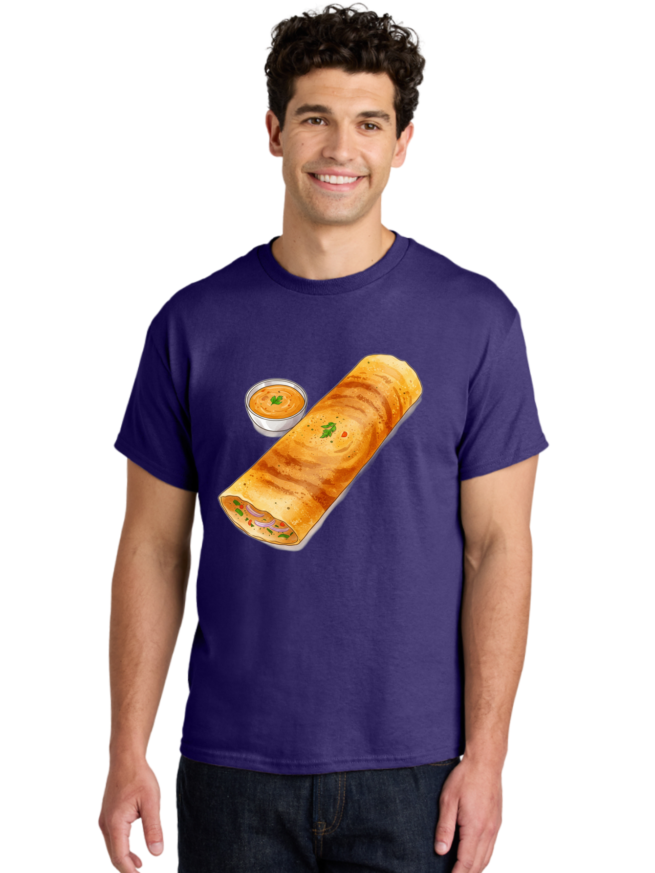 Masala-Dosa-13 Men'S Graphic Tee, 100% Cotton, Comfortable Casual Summer Wear, Machine Washable, Masala Dosa, South Indian Cuisine, Crepe, Rolled Dosa, Spicy Filling, Potato And Onion, Chutney, Indian Food, Traditional Dish, Flavorful, Baa974