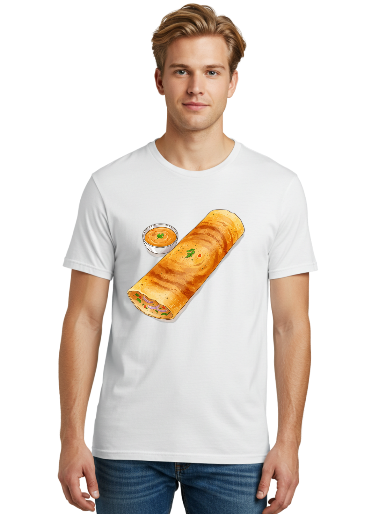 Masala-Dosa-13 Men'S Graphic Tee, 100% Cotton, Comfortable Casual Summer Wear, Machine Washable, Masala Dosa, South Indian Cuisine, Crepe, Rolled Dosa, Spicy Filling, Potato And Onion, Chutney, Indian Food, Traditional Dish, Flavorful, Baa974