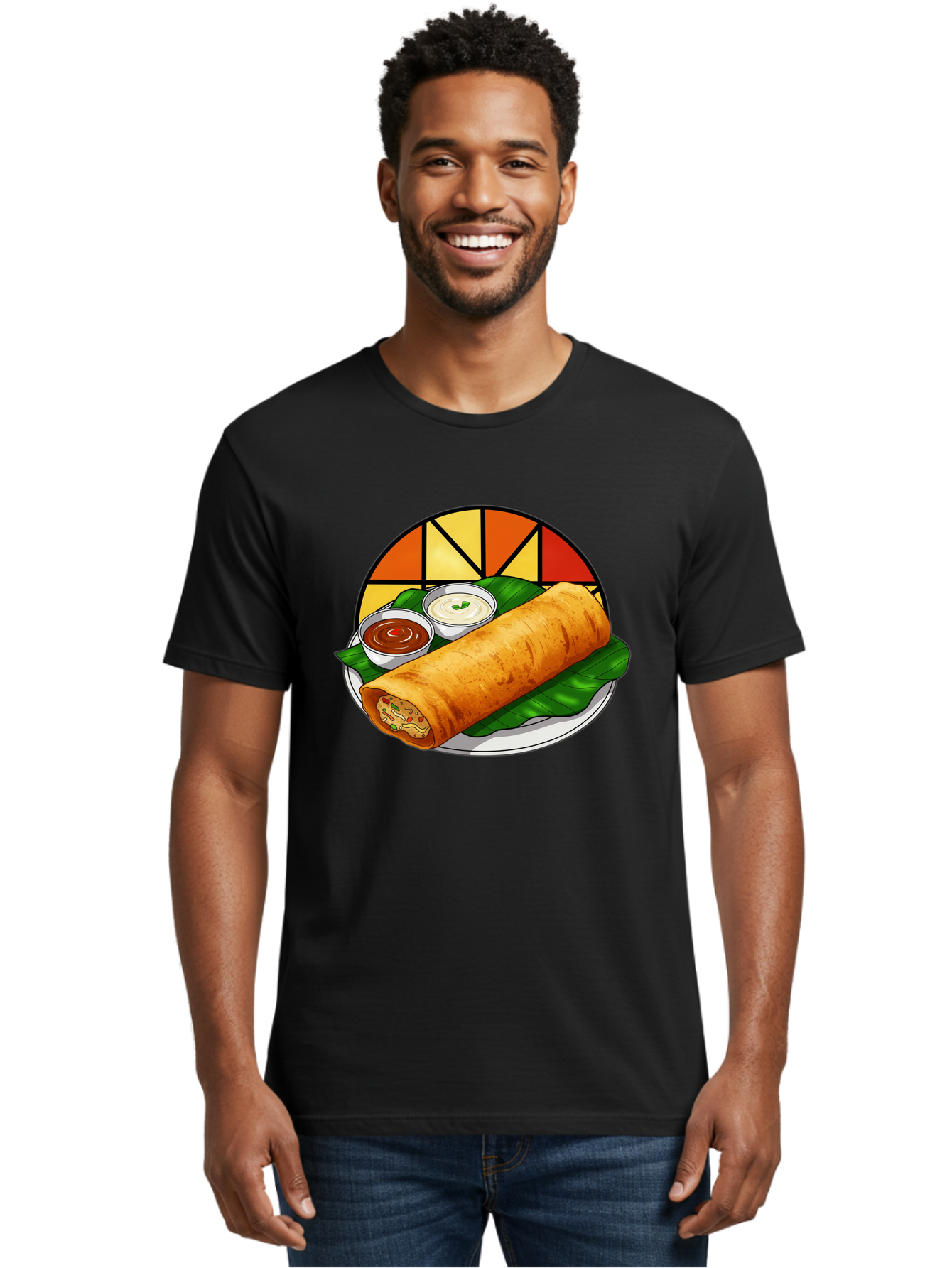 Masala-Dosa-14 Men'S Graphic Tee, 100% Cotton, Comfortable Casual Summer Wear, Machine Washable, South Indian Cuisine, Traditional Dosa, Masala Filling, Chutney, Sambar, Indian Breakfast, Fermented Rice Crepe, Delicious Meal, Baa975