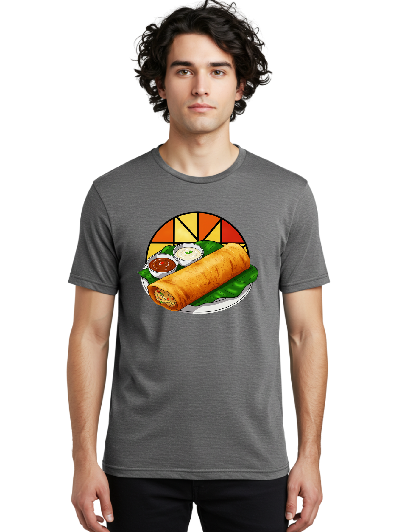 Masala-Dosa-14 Men'S Graphic Tee, 100% Cotton, Comfortable Casual Summer Wear, Machine Washable, South Indian Cuisine, Traditional Dosa, Masala Filling, Chutney, Sambar, Indian Breakfast, Fermented Rice Crepe, Delicious Meal, Baa975