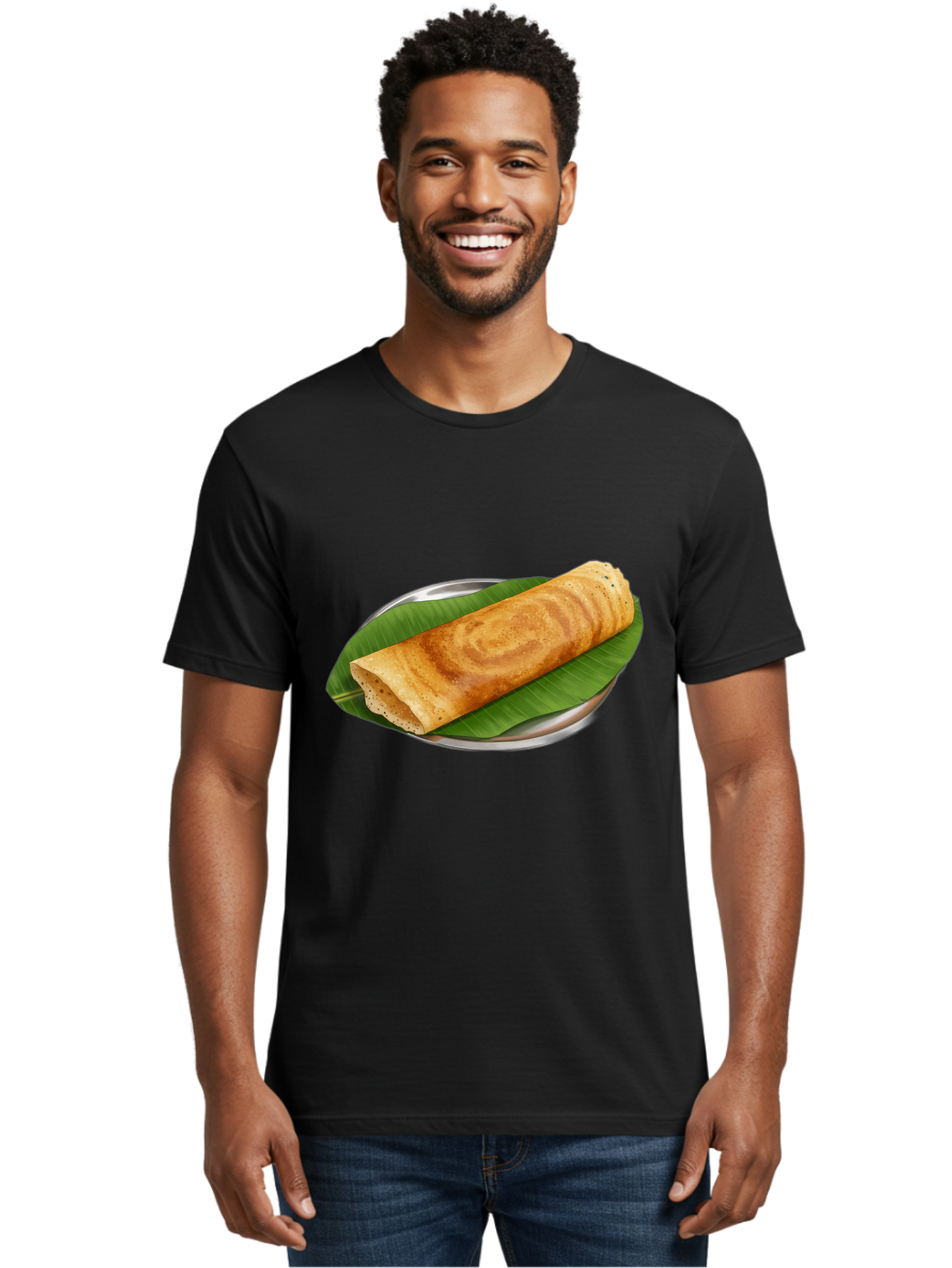 Masala-Dosa-2 Men'S Graphic Tee, 100% Cotton, Comfortable Casual Summer Wear, Machine Washable, South Indian Cuisine, Traditional Food, Dosa Recipe, Banana Leaf, Indian Breakfast, Fermented Rice, Crispy Crepe, Vegetarian Dish, Authentic Flavor Baa980